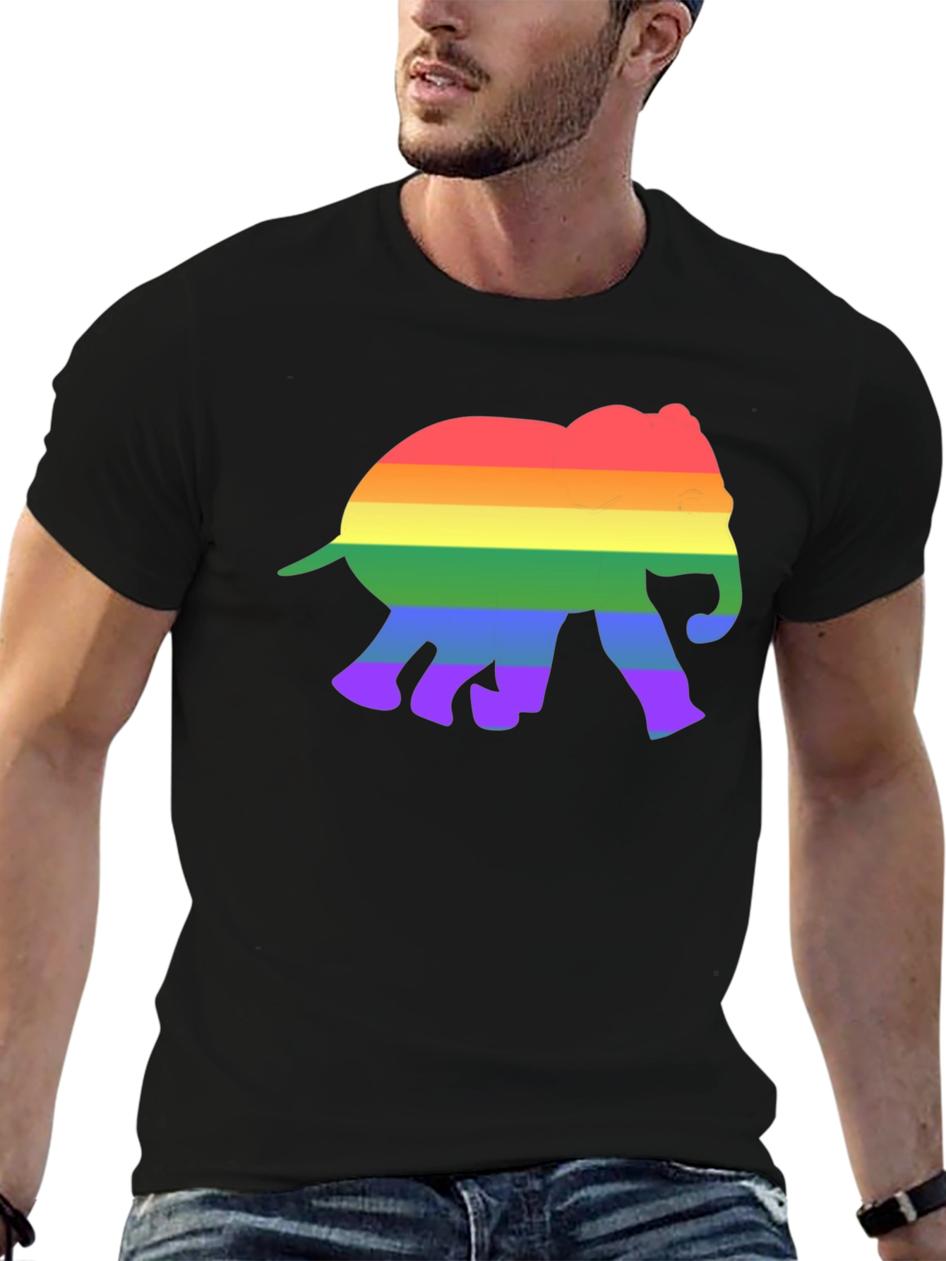 Black Rainbow Elephant Graphic Tee - Black Cotton T-Shirt view 6