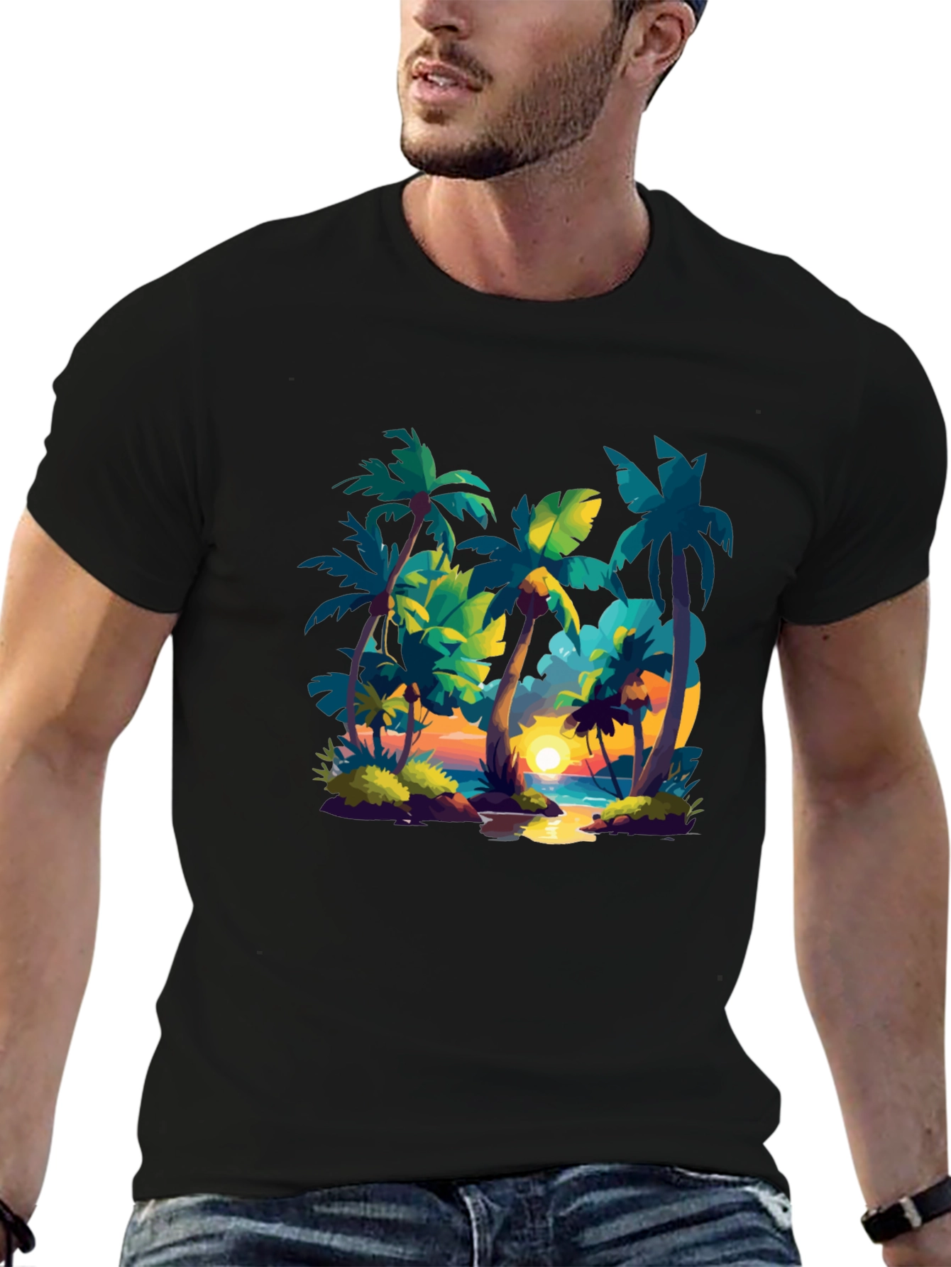 Black Tropical Sunset Tee - Island Vibes view 6