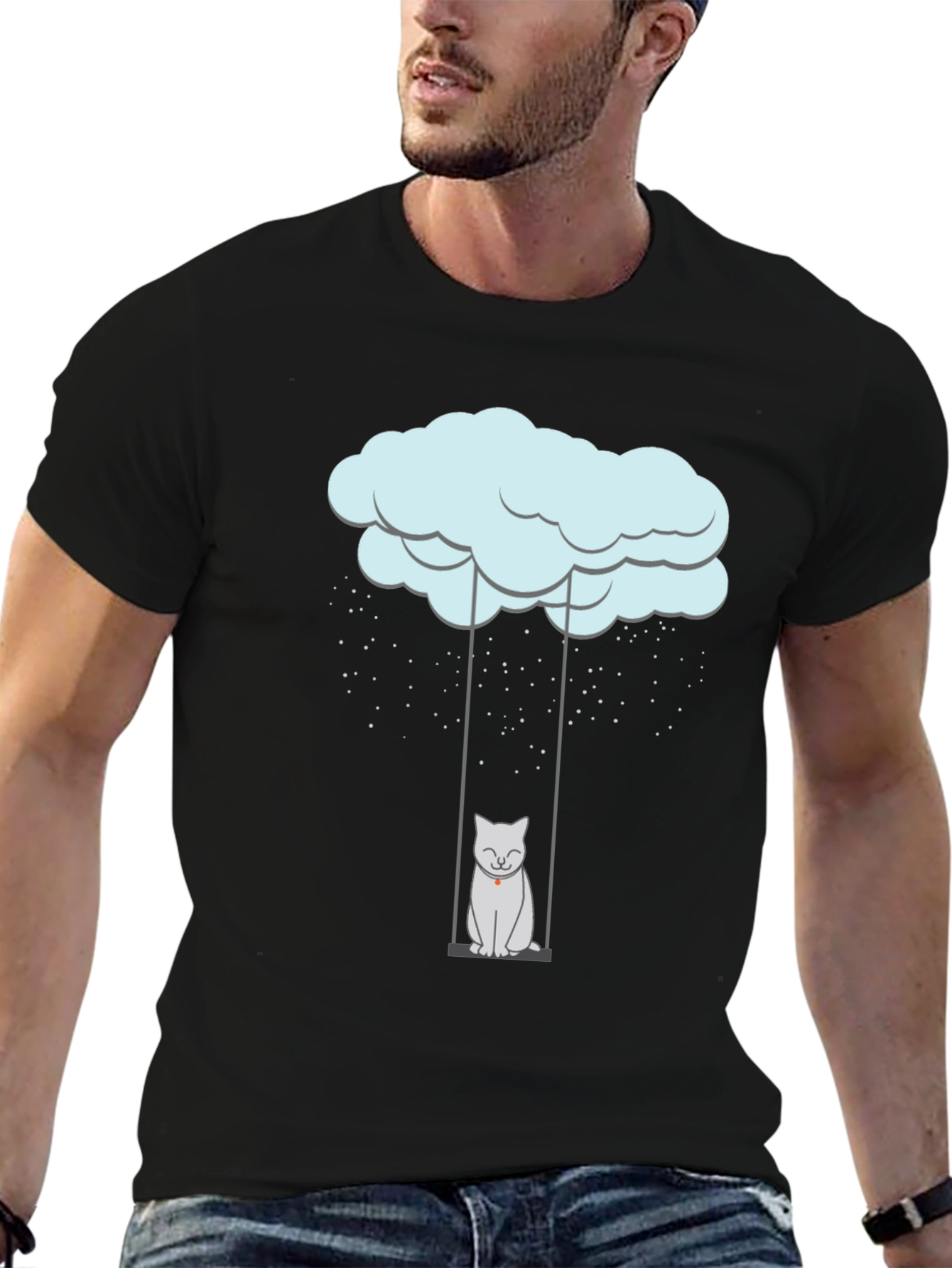 Black Rainy Day Cat Swing Graphic Tee view 6