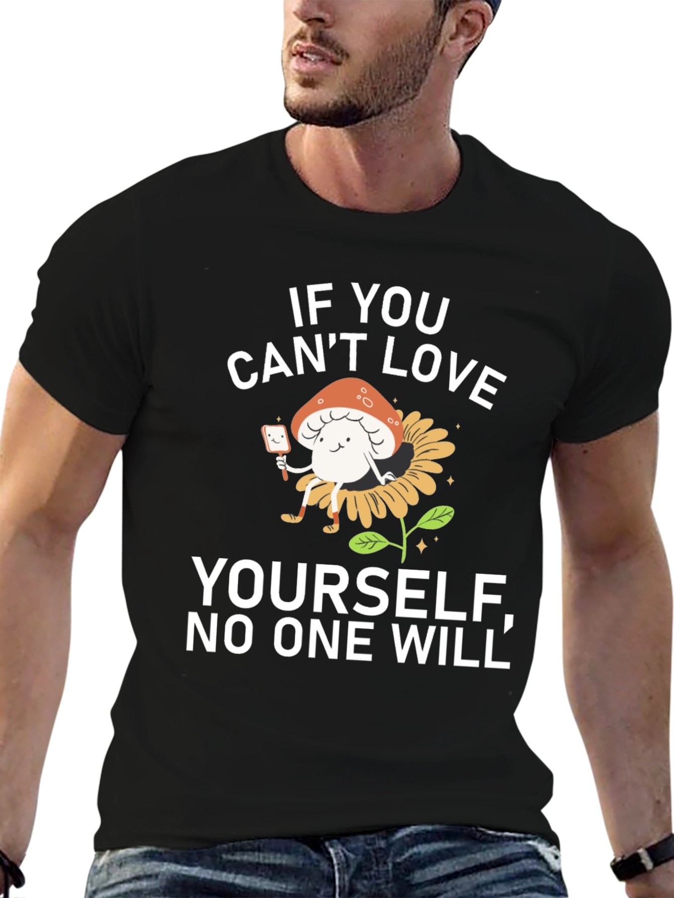 Black Love Yourself Mushroom Graphic Tee view 6