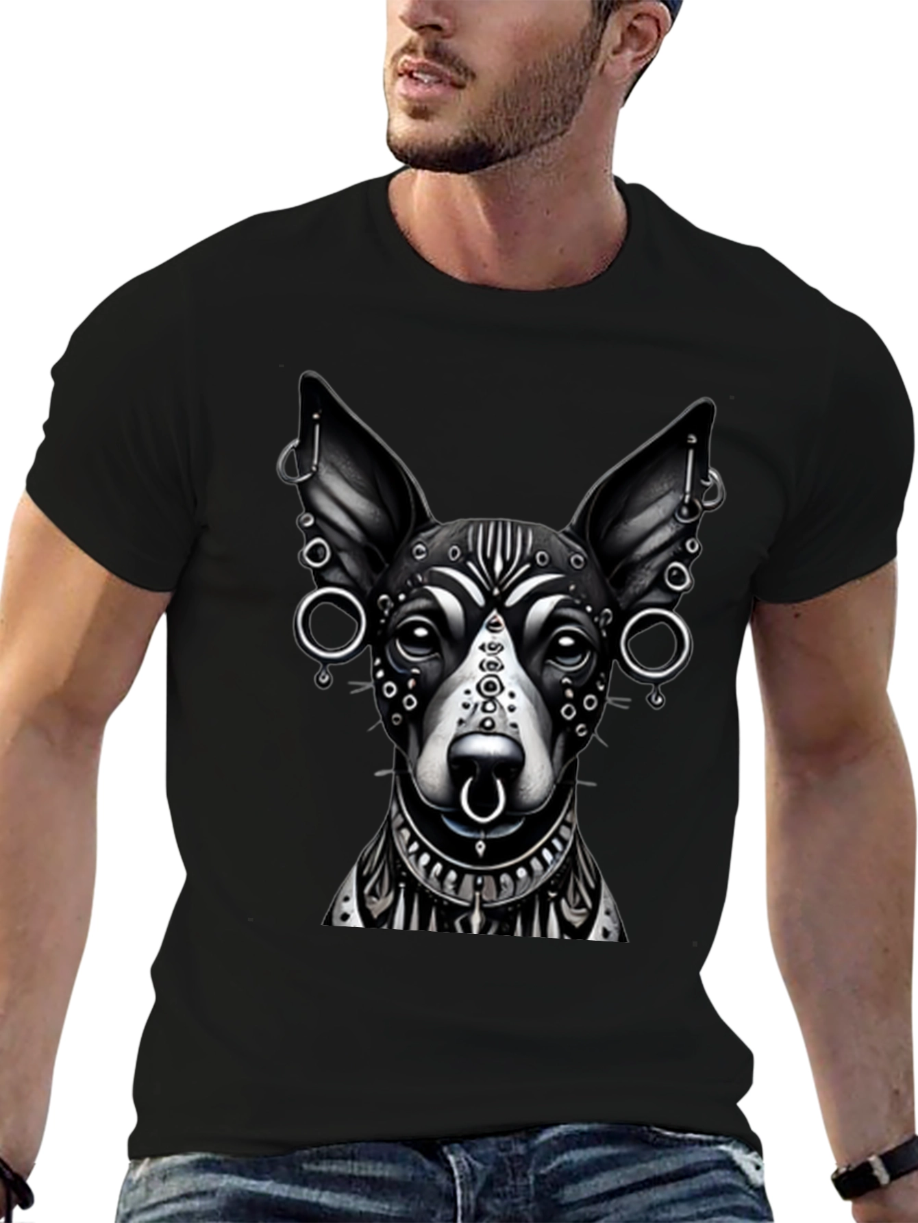 Black Dog Tattoo Art Black T-Shirt view 6