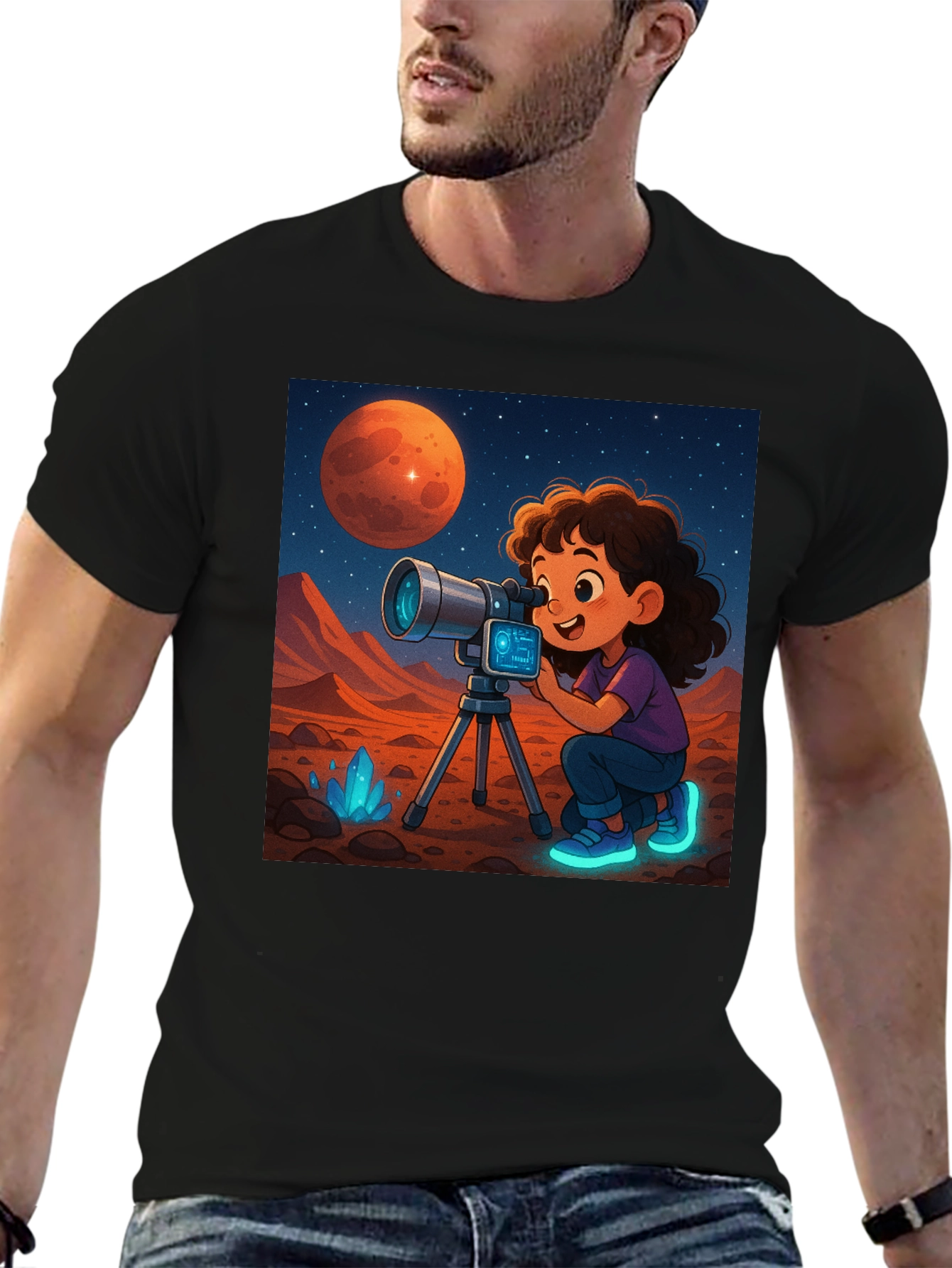 Black Mars Explorer Graphic Tee - Space Adventure Shirt view 6