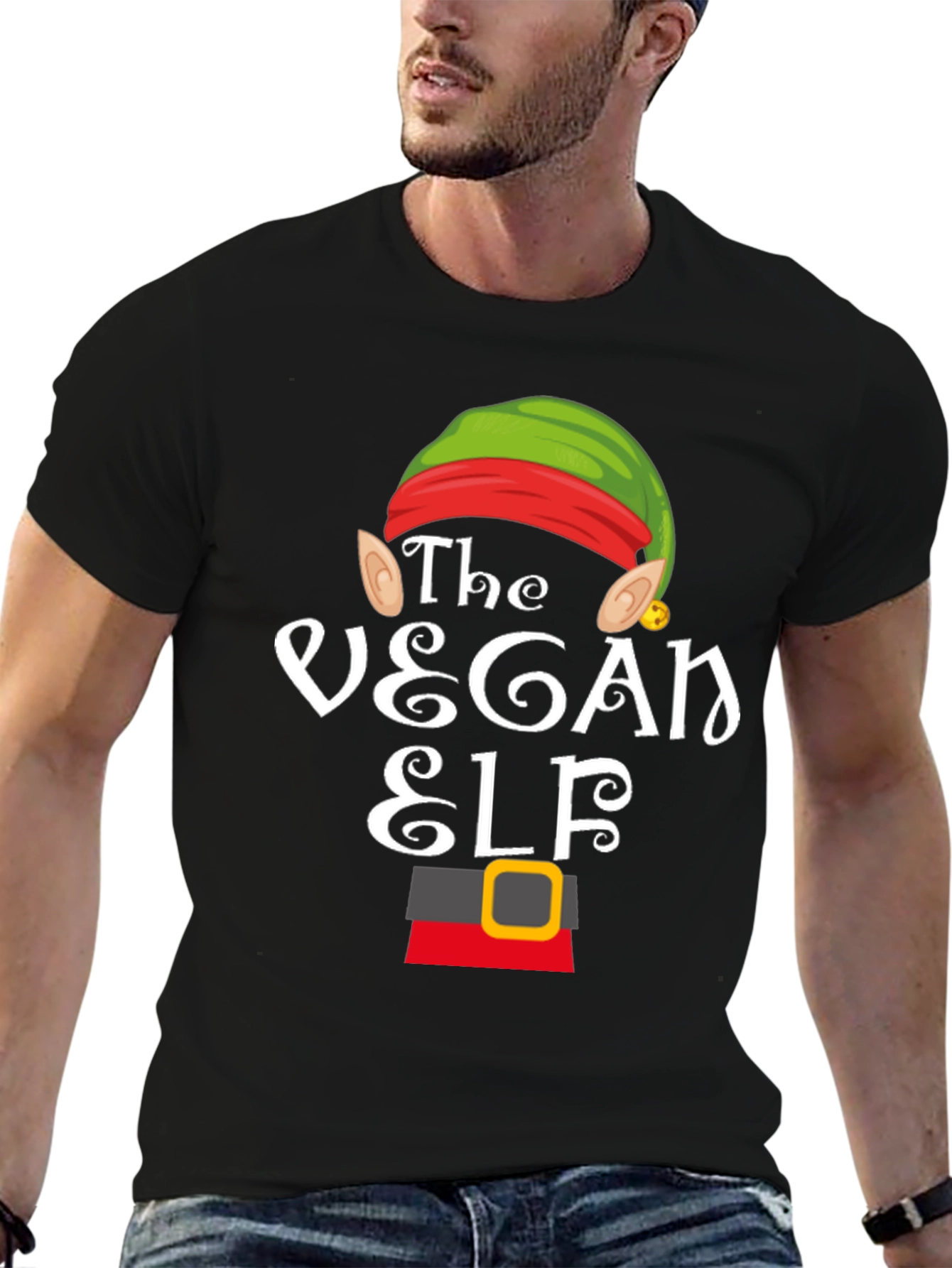Black Vegan Elf T-Shirt - Holiday Festive Apparel view 6
