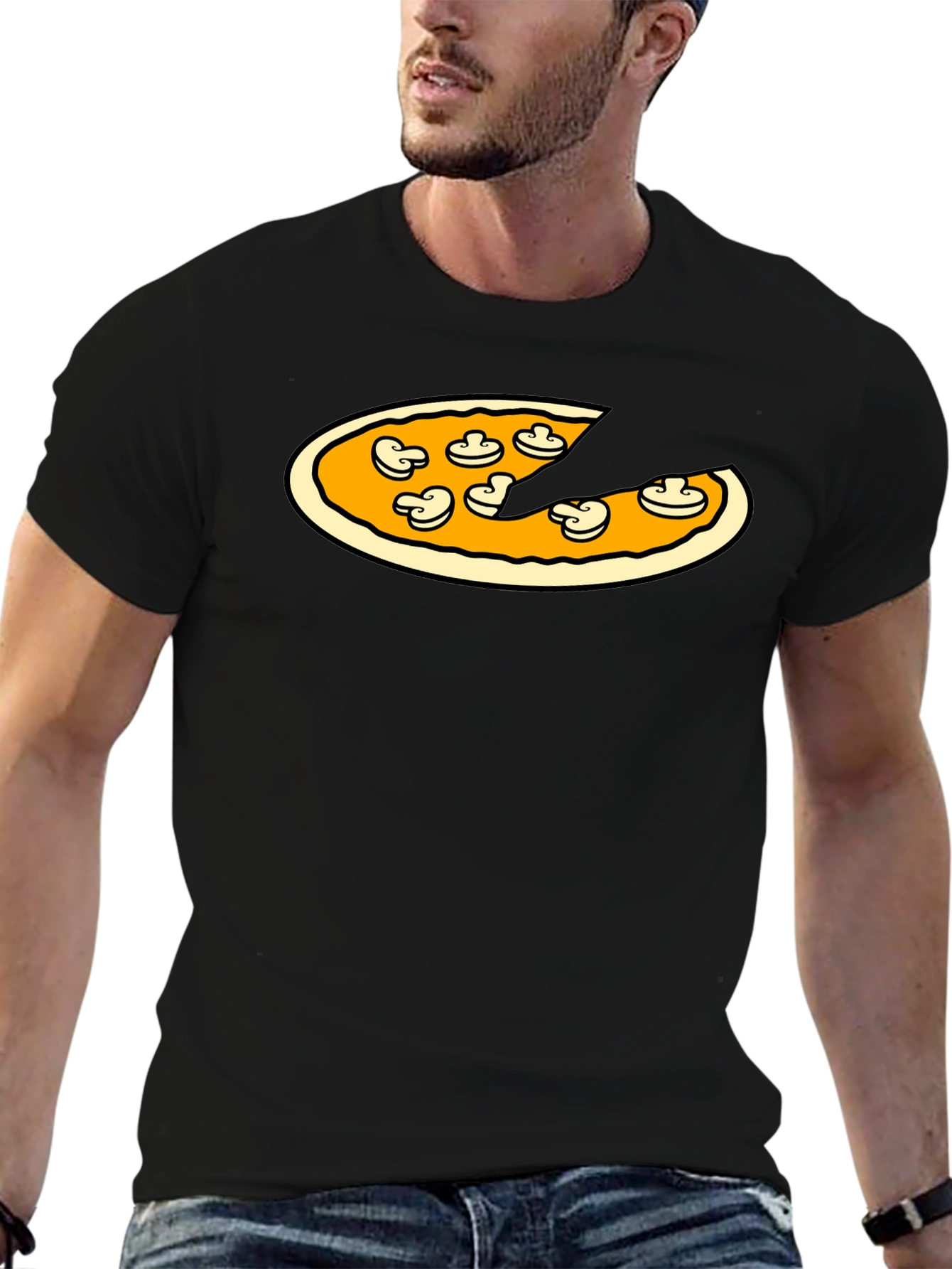 Black Pizza & Mushrooms Graphic Tee - Black T-Shirt view 6