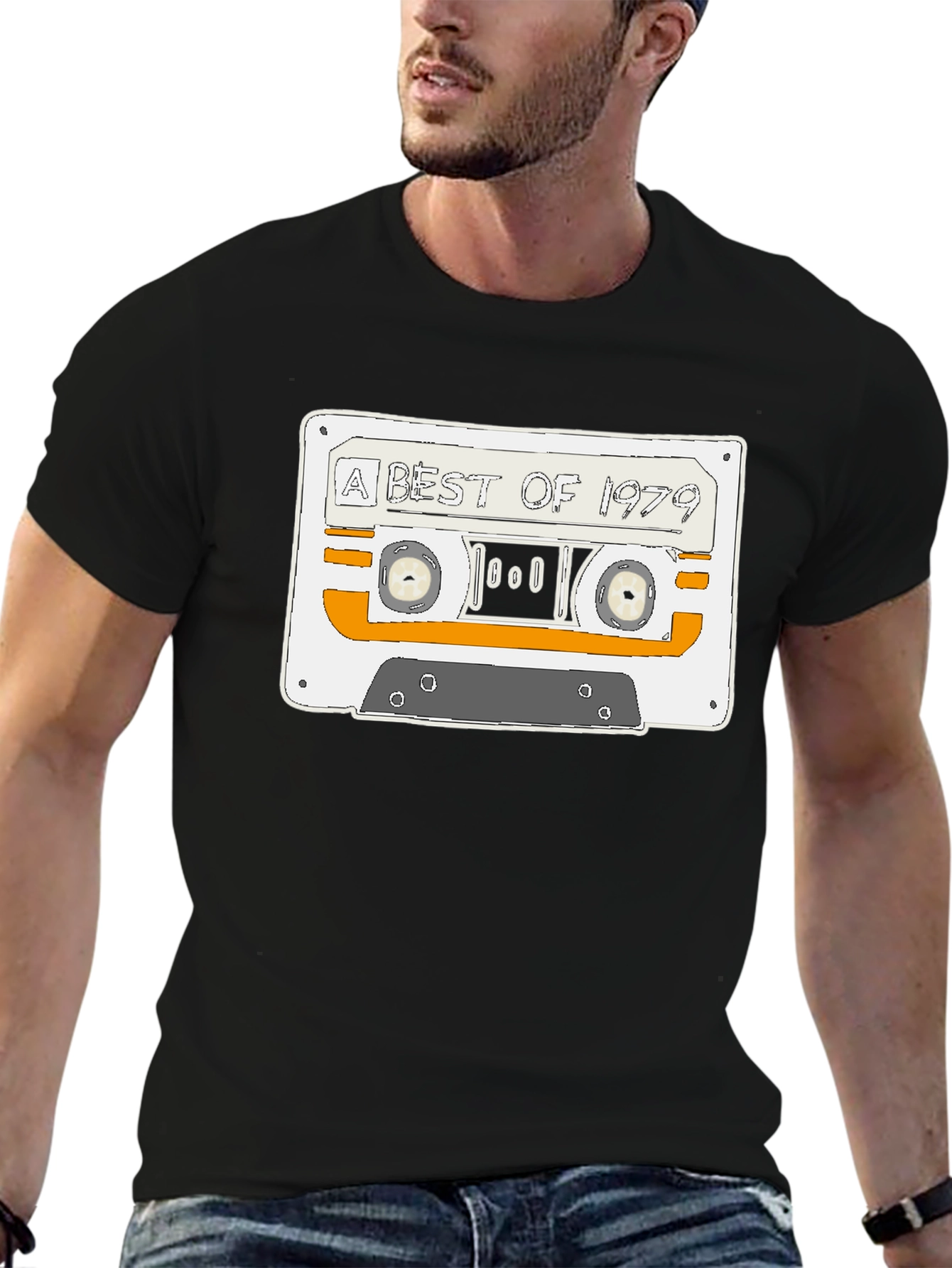Black Retro 'A Best of 1979' Cassette Tape Black T-Shirt view 6