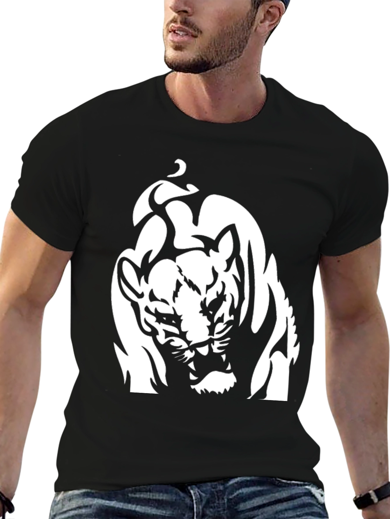Black Black Graphic Tee - Roaring Tiger Design view 6