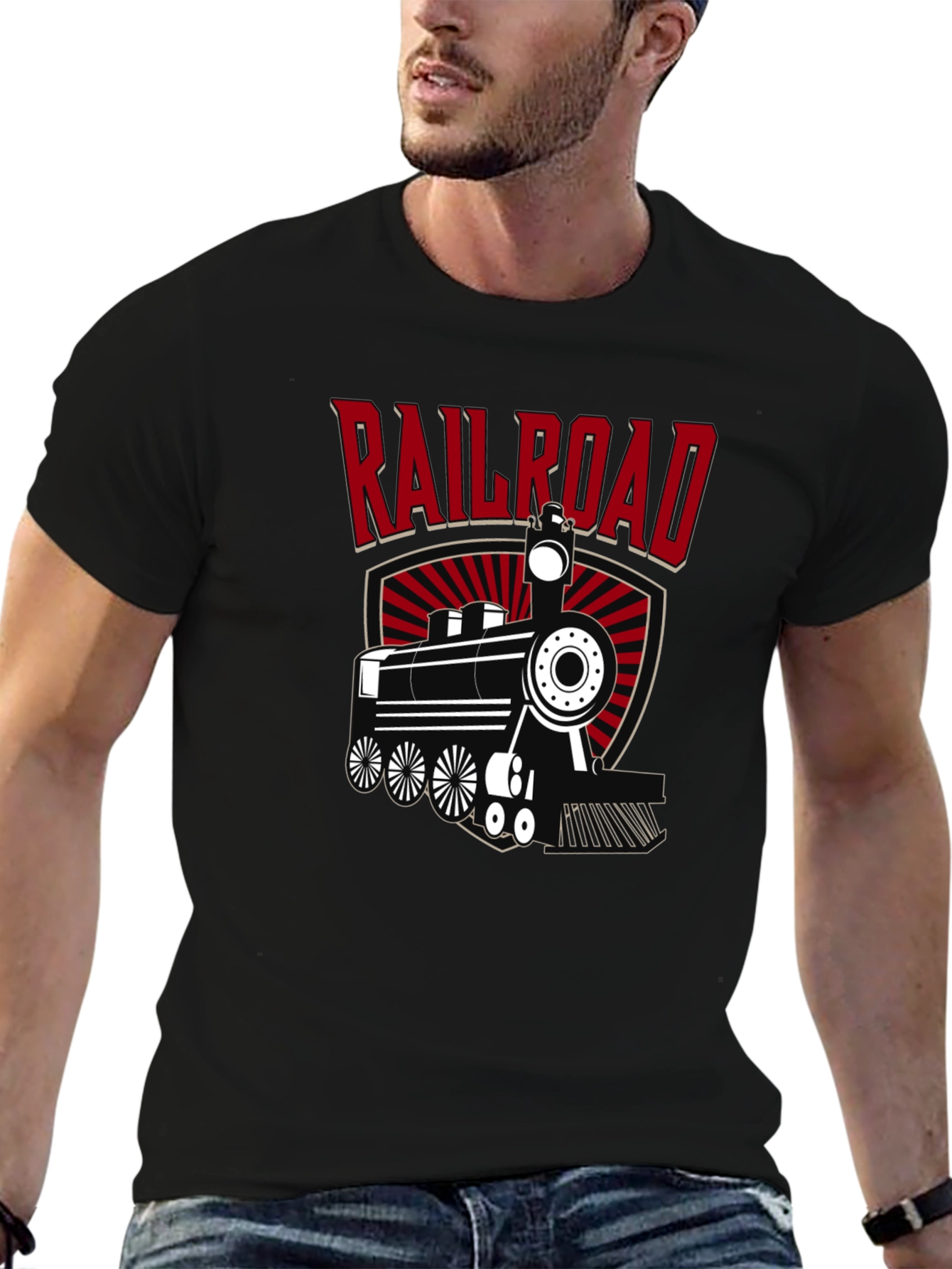 Black Railroad Train Graphic Tee - Cool Black T-Shirt view 6