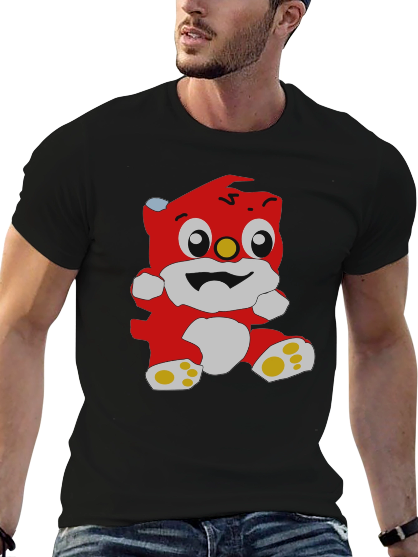 Black Cartoon Bear Graphic Black T-Shirt view 6