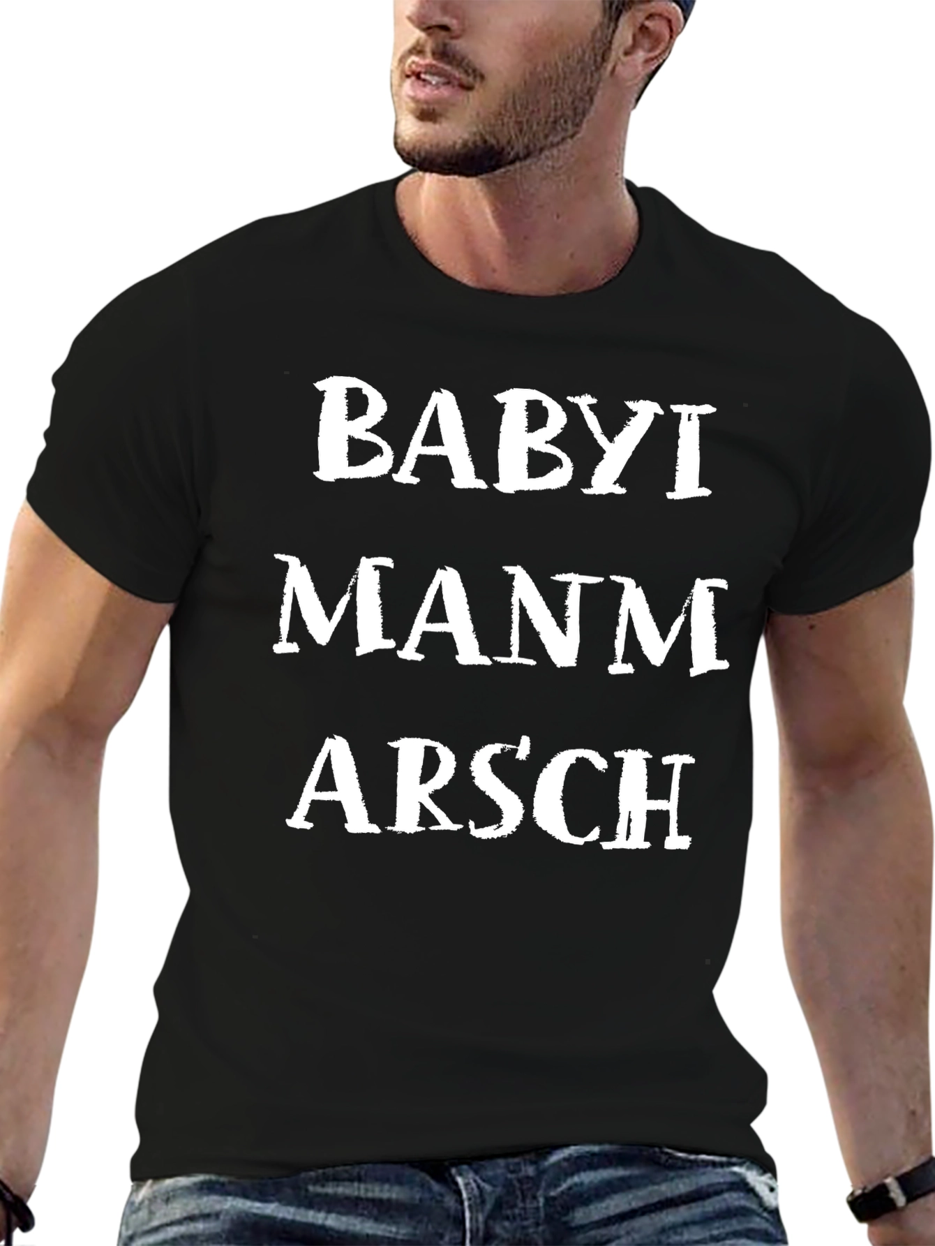 Black Funny Novelty T-Shirt: Babyi Manm Arsch view 6