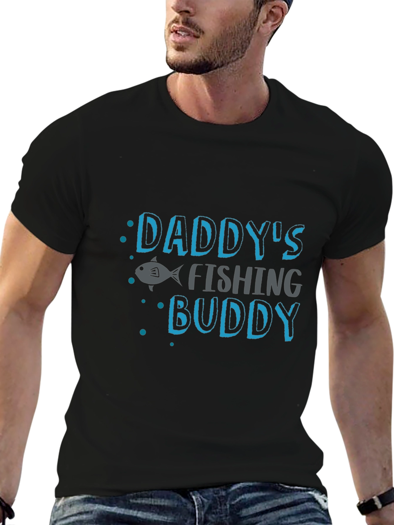 Black Daddy's Fishing Buddy Black T-Shirt view 6