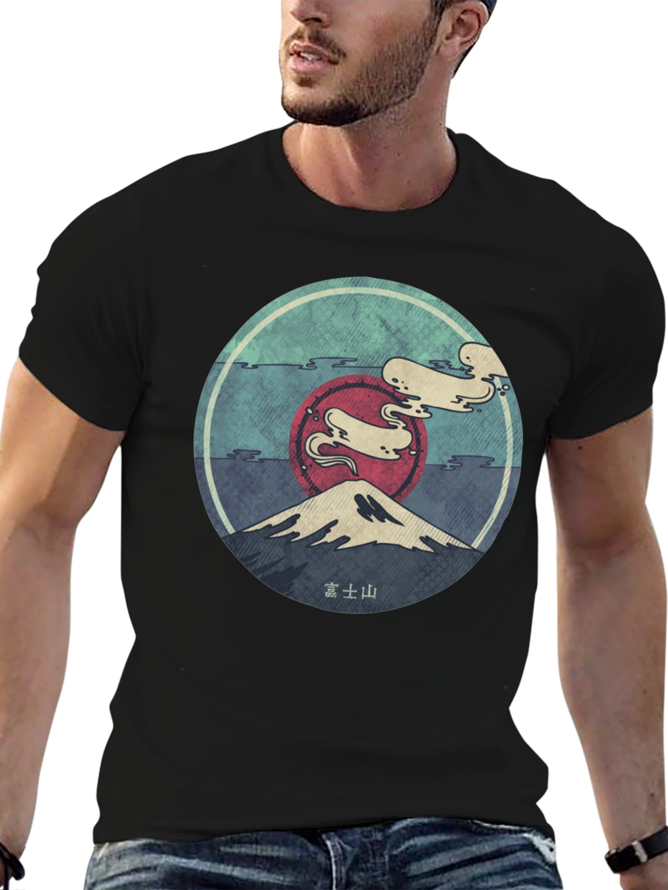 Black Mount Fuji Graphic Tee - Unisex Black T-Shirt view 6
