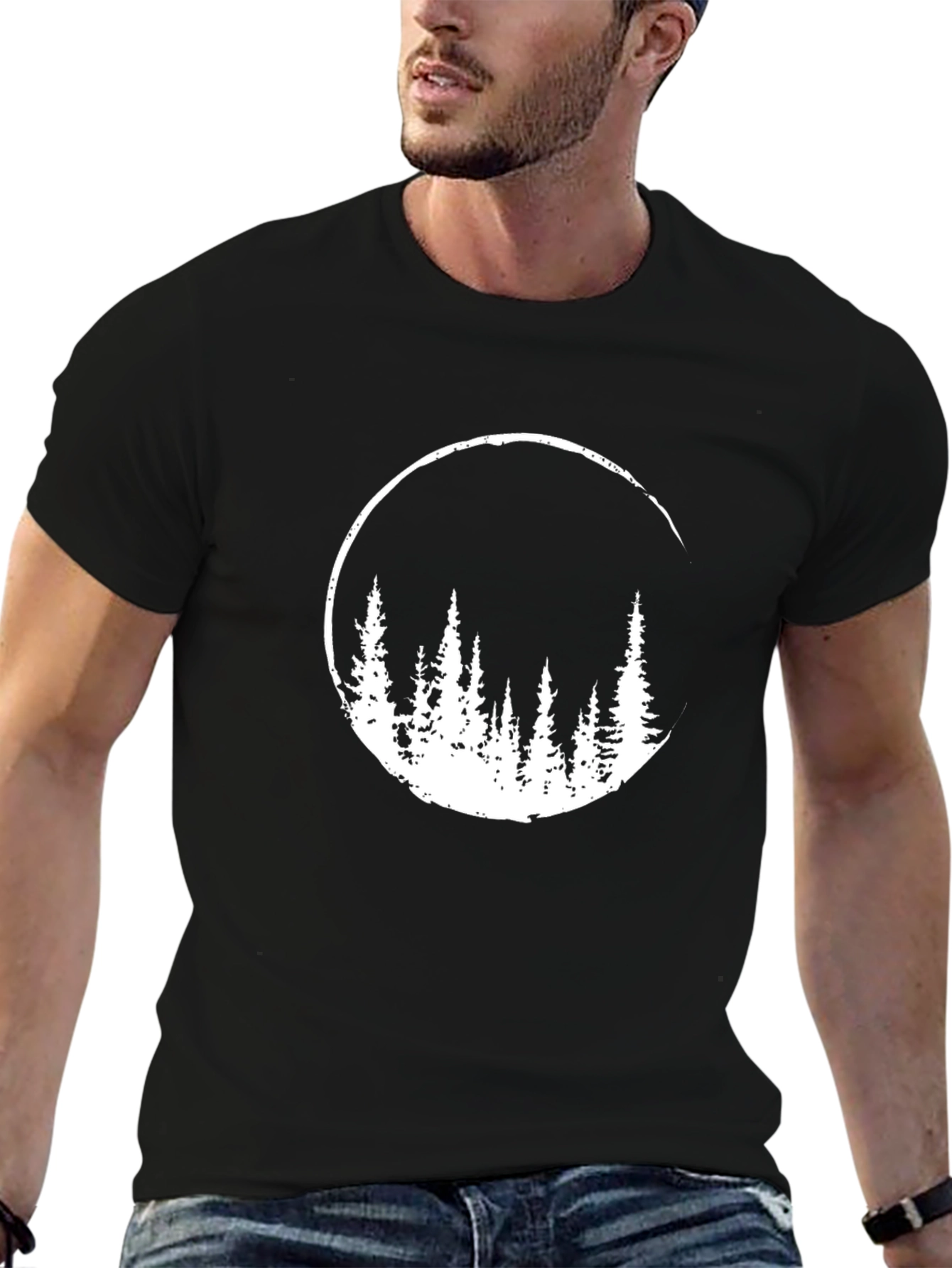 Black Nature Scene Graphic Tee - Black Cotton Blend Shirt view 6