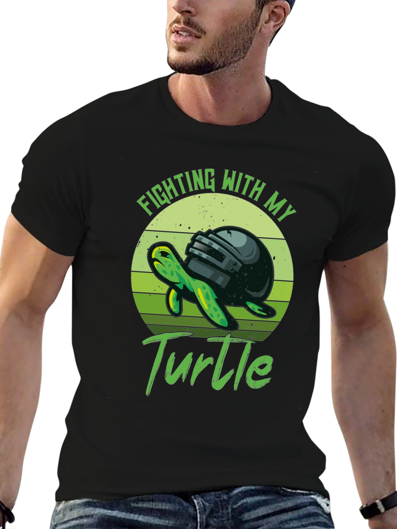 Black Fighting with My Turtle T-Shirt view 6