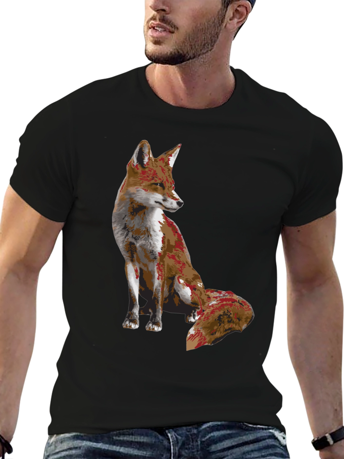 Black Fox Graphic Print Black T-Shirt view 6