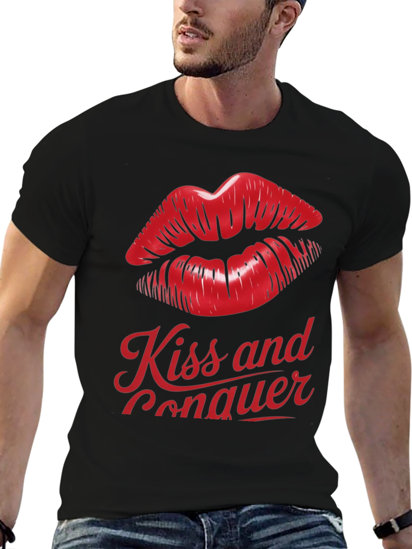Black Kiss and Conquer Graphic T-Shirt - Stylish Unisex Tee view 6