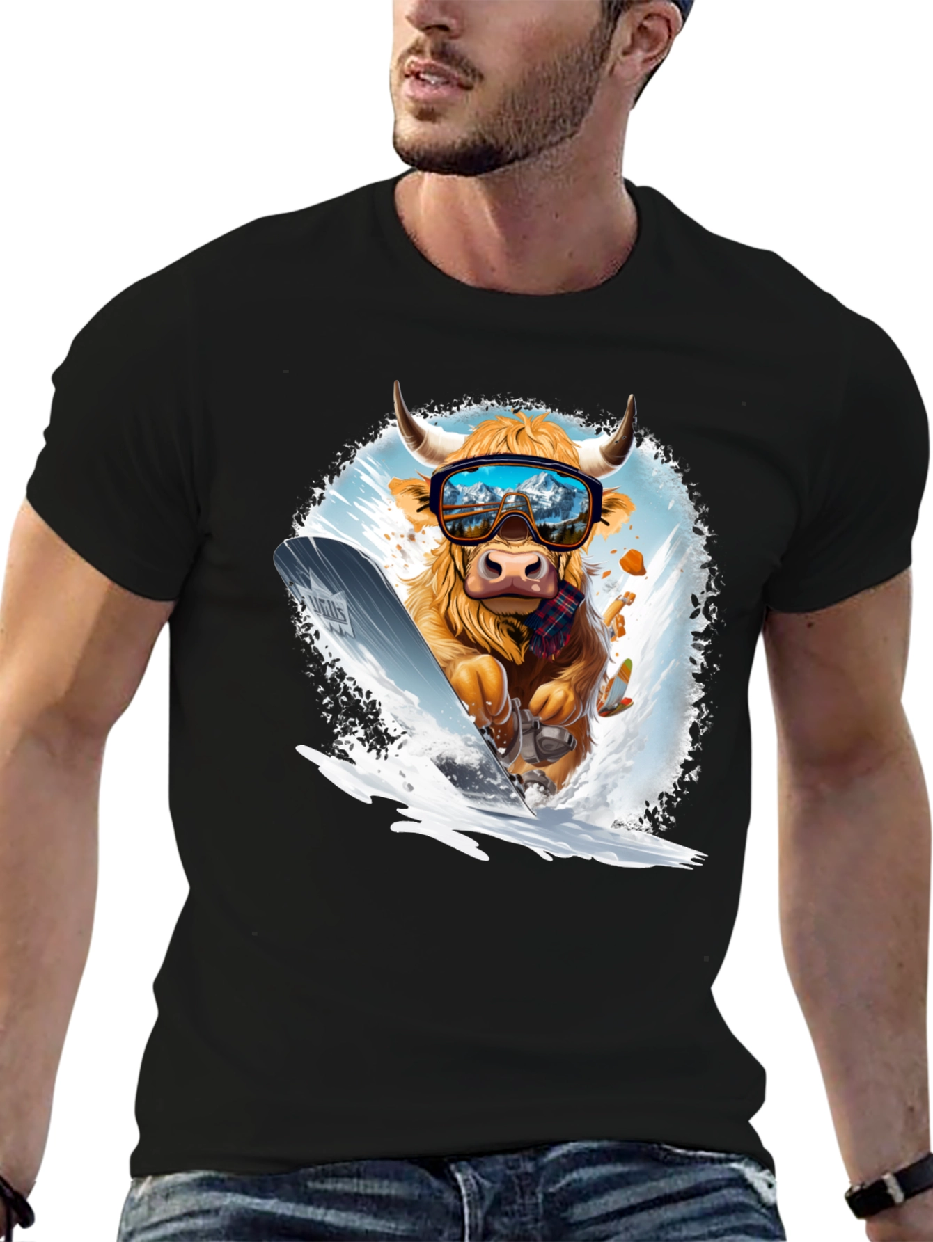 Black Skiing Cow Graphic Tee view 6