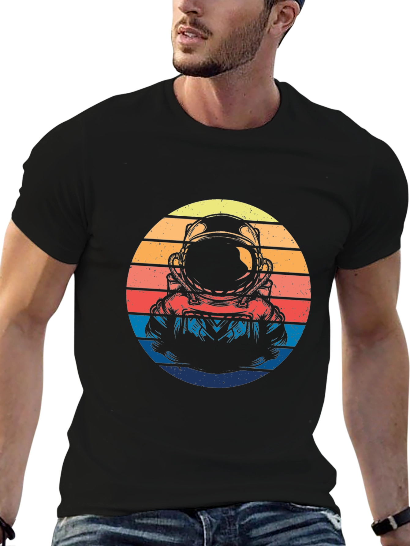 Black Retro Astronaut Graphic T-Shirt view 6