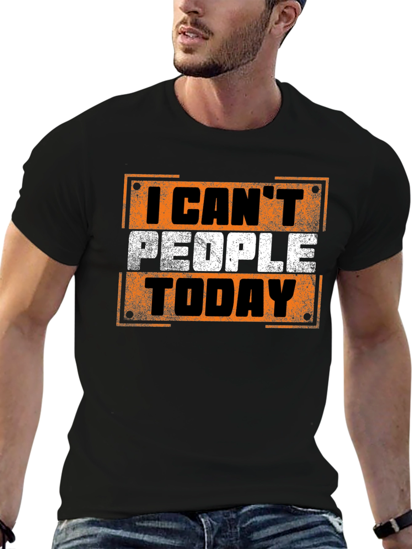 Black I Can't People Today Graphic Tee - Black Cotton T-Shirt view 6