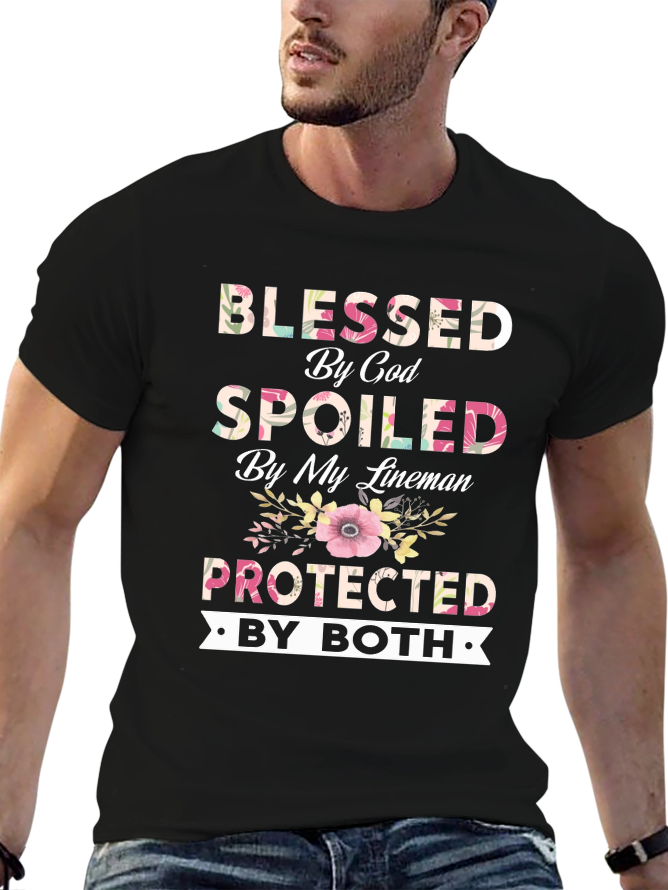 Black Blessed By God Spoiled By My Lineman T-Shirt view 6