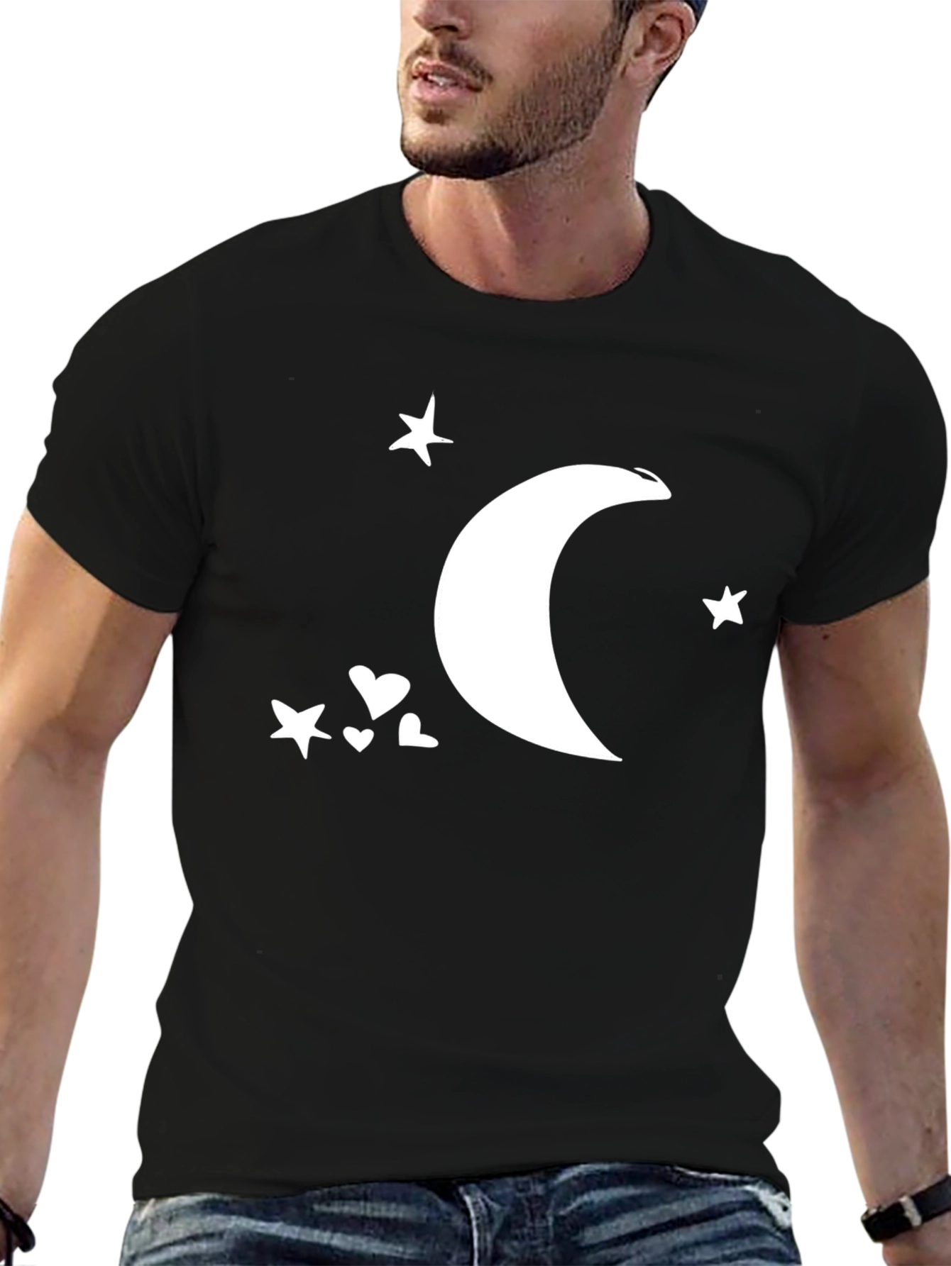 Black Moon & Stars Graphic Tee - Black Cotton Comfort view 6