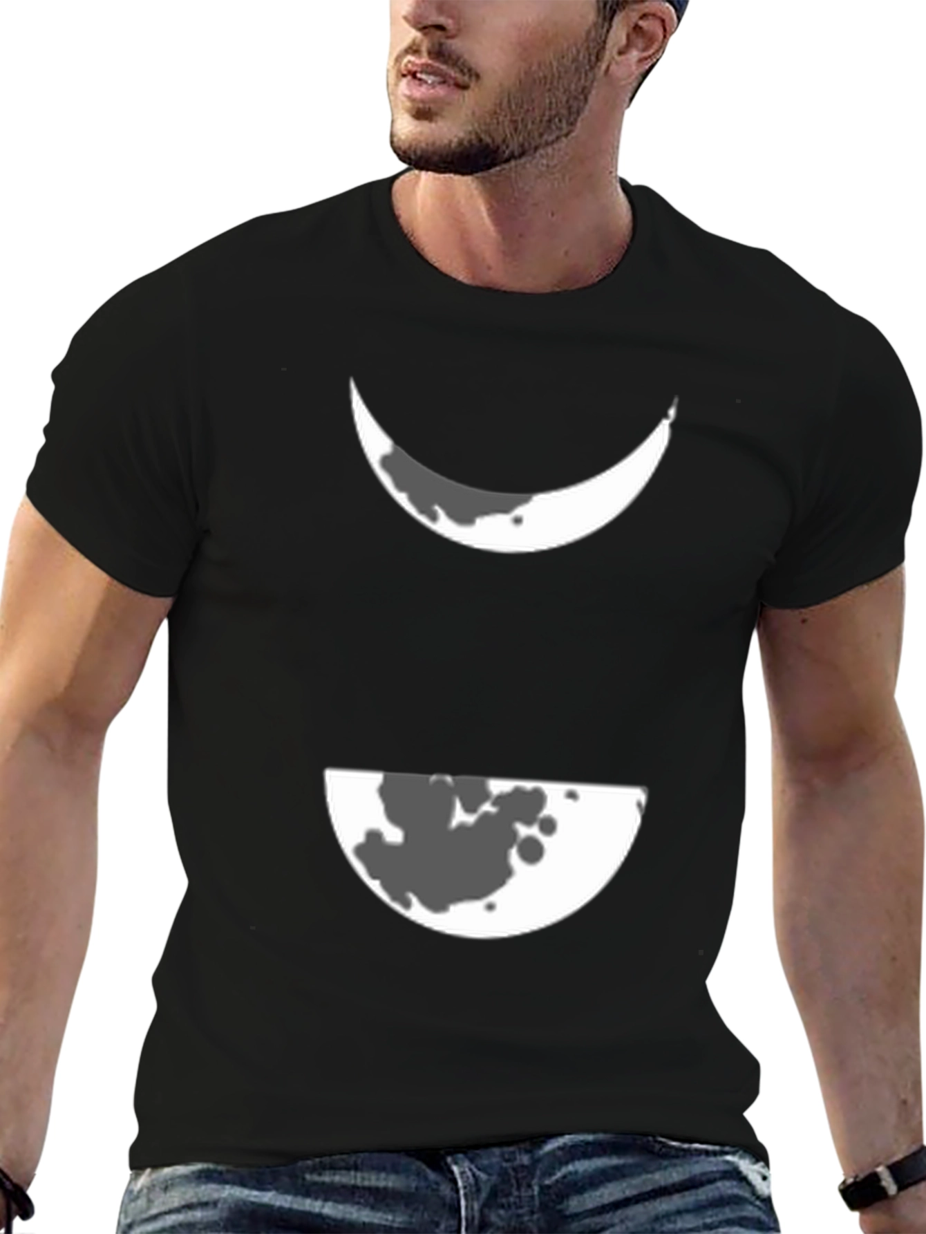 Black Lunar Phase Graphic Tee - Modern Black T-Shirt view 6