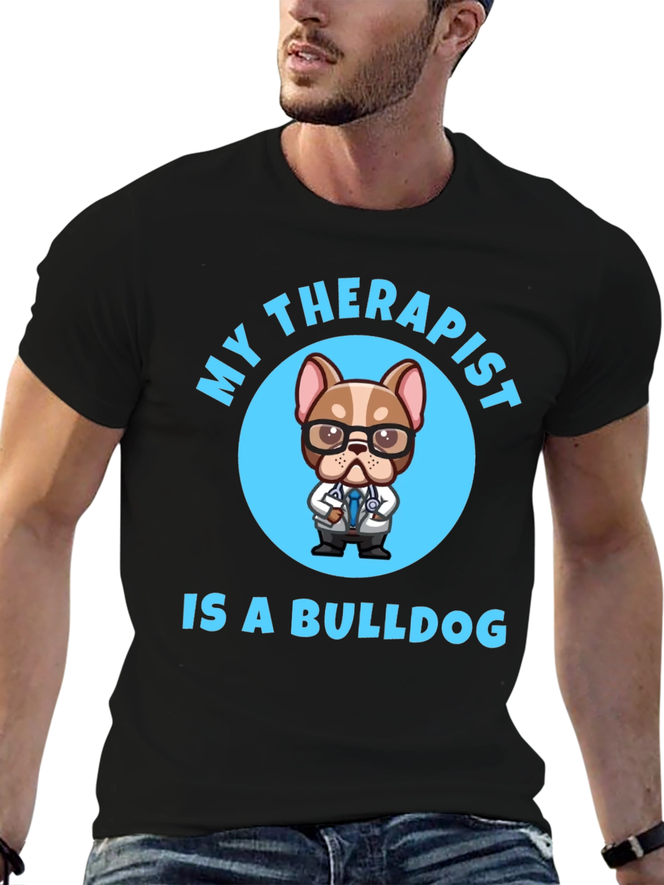 Black My Therapist is a Bulldog T-Shirt view 6