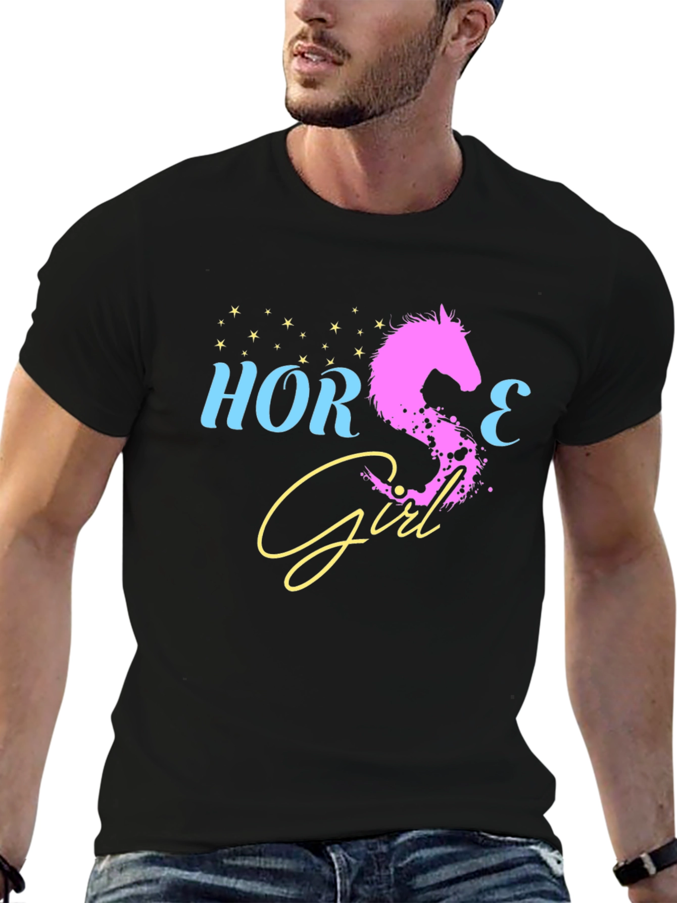Black Horse Girl Graphic Tee - Black Cotton T-Shirt view 6