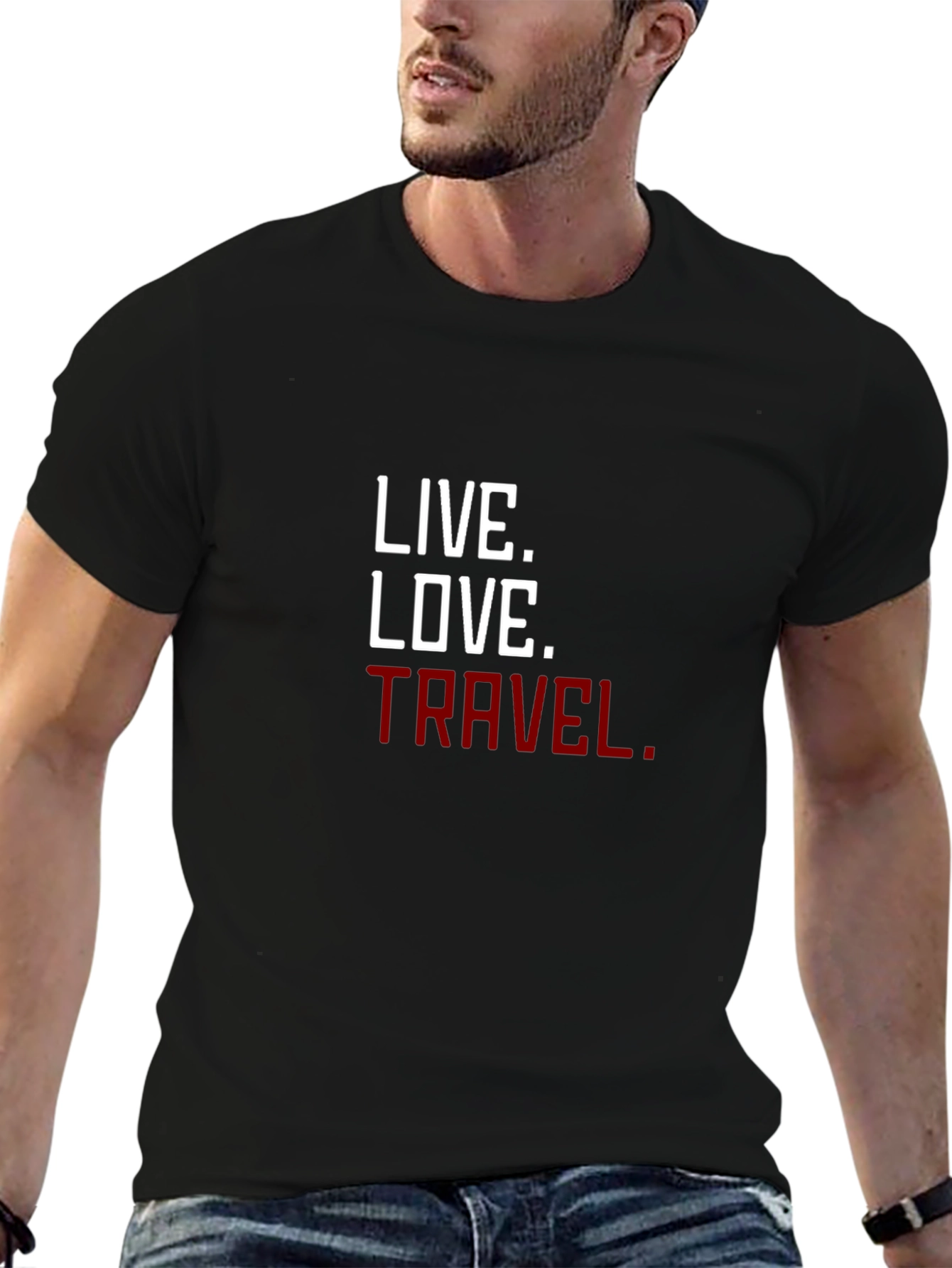 Black Live Love Travel Graphic Tee - Stylish Black T-Shirt view 6