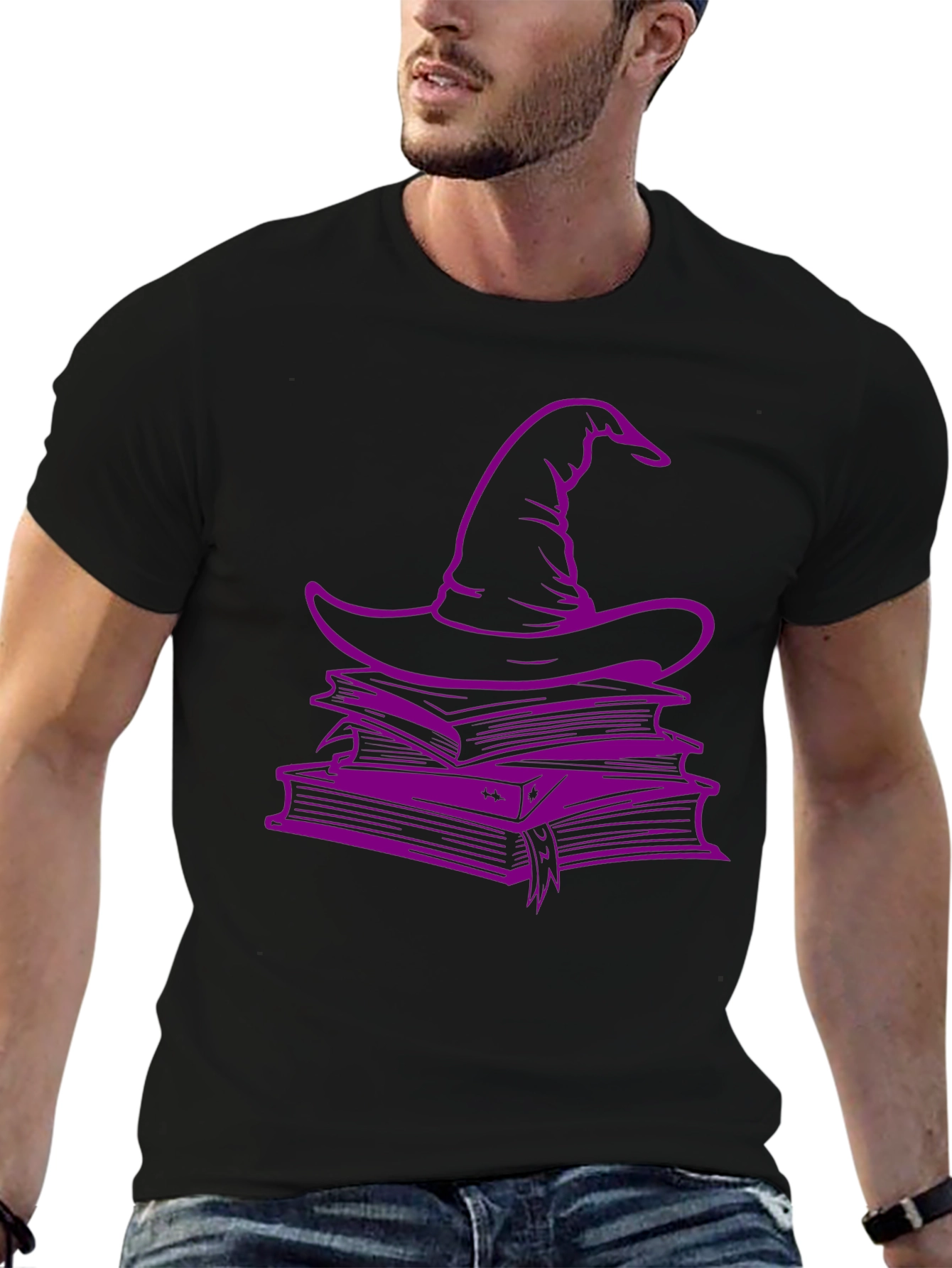Black Witch Hat & Books T-Shirt - Spooky Season Style view 6