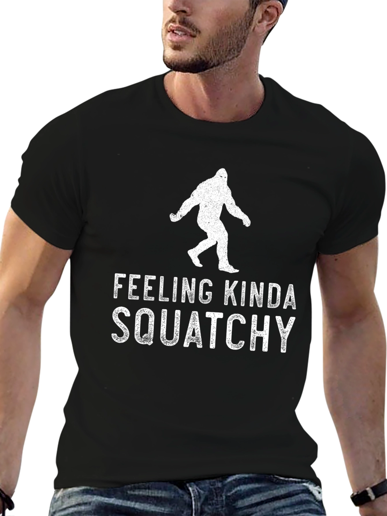 Black Feeling Kinda Squatchy Funny Bigfoot T-Shirt view 6