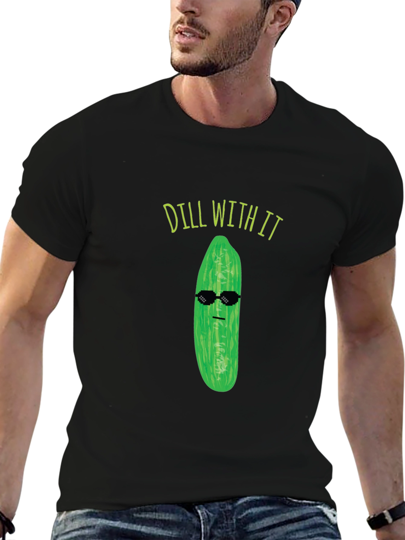 Black Dill With It Funny Pickle Graphic Black T-Shirt view 6