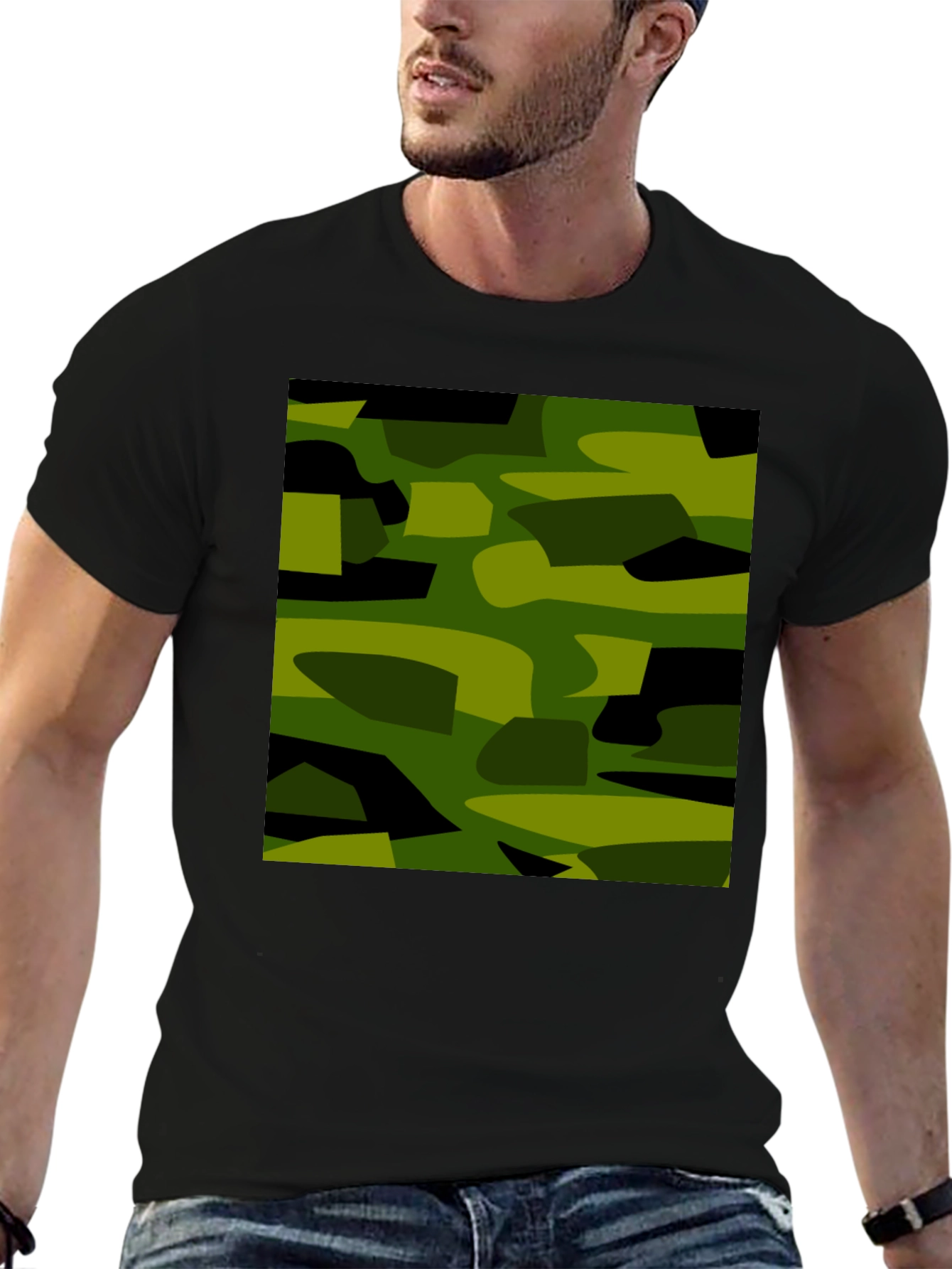 Black Camouflage Graphic Print Black T-Shirt view 6