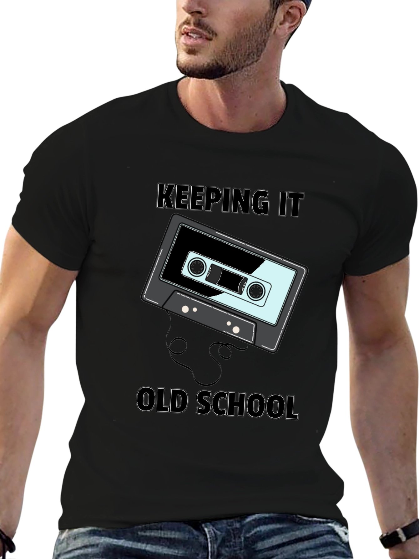 Black Retro Cassette Tape 'Keeping It Old School' Graphic Tee view 6