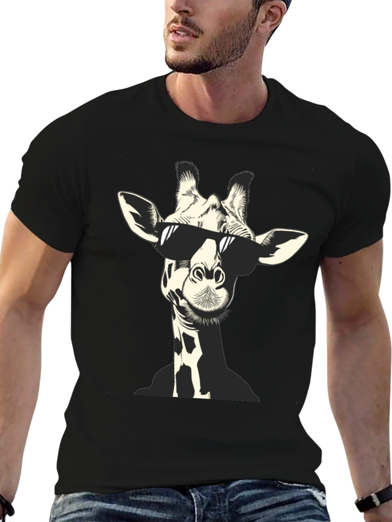 Black Cool Giraffe Graphic T-Shirt view 6