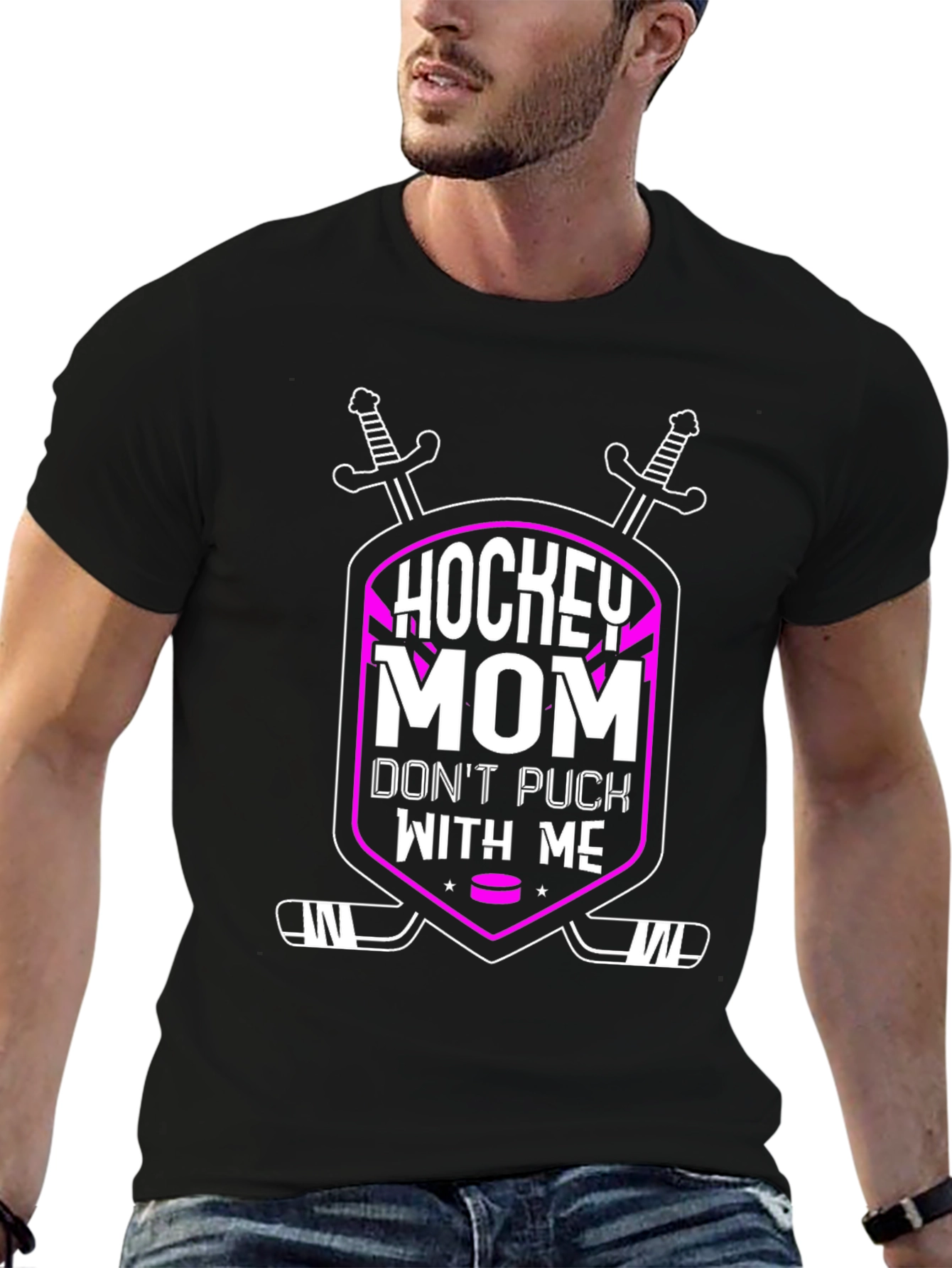 Black Hockey Mom T-Shirt - Don't Puck With Me view 6