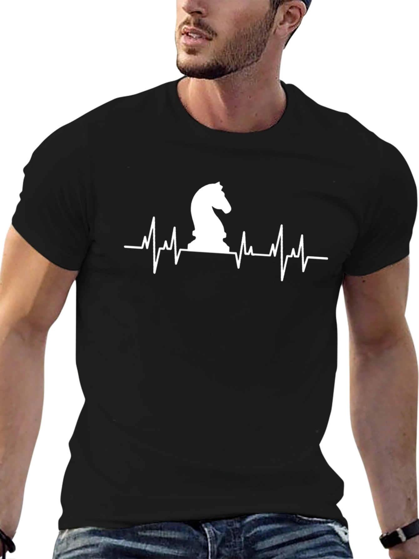 Black Chess Knight Heartbeat T-Shirt - Black view 6
