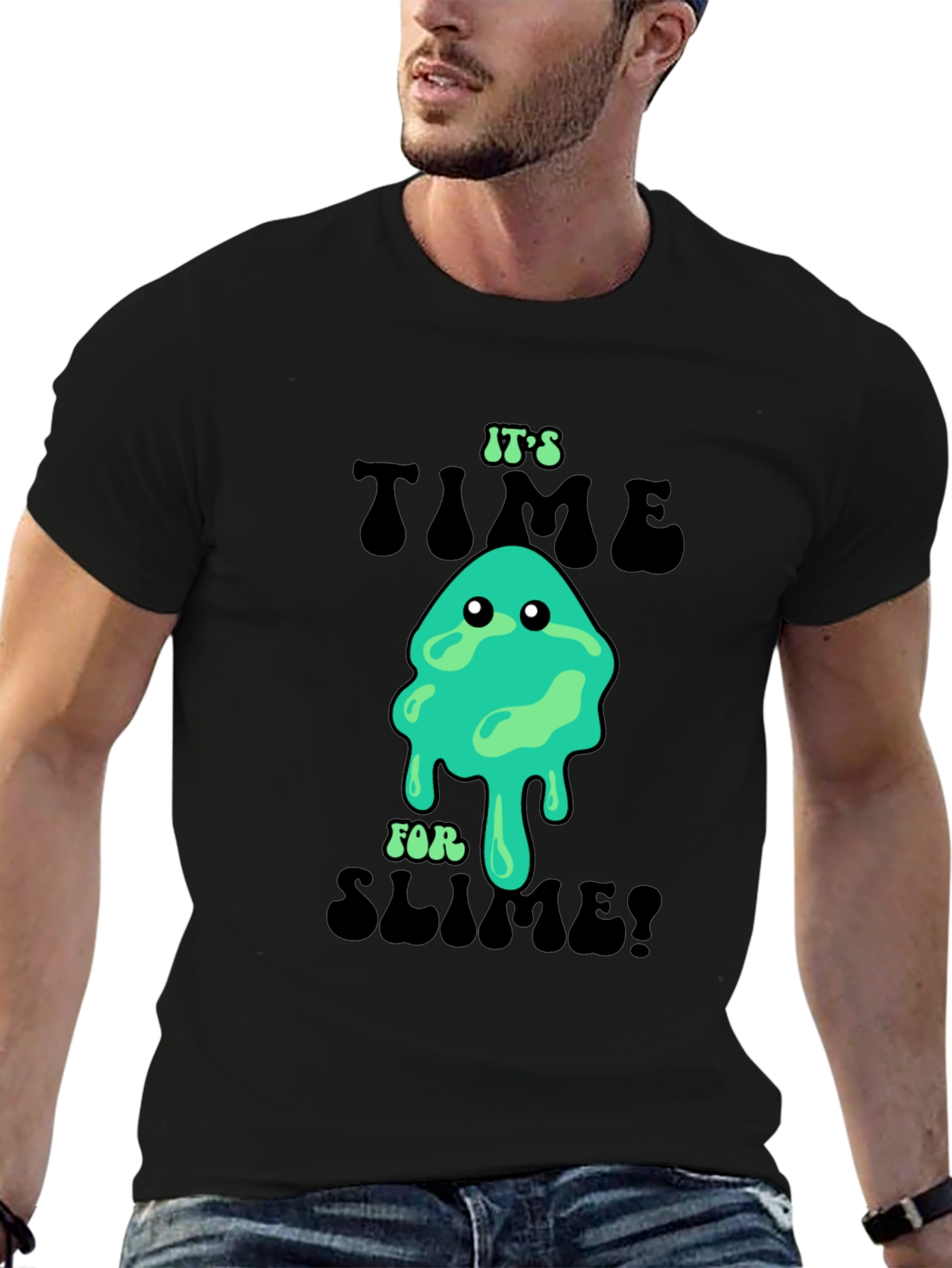 Black It's Time for Slime! Novelty Graphic T-Shirt view 6