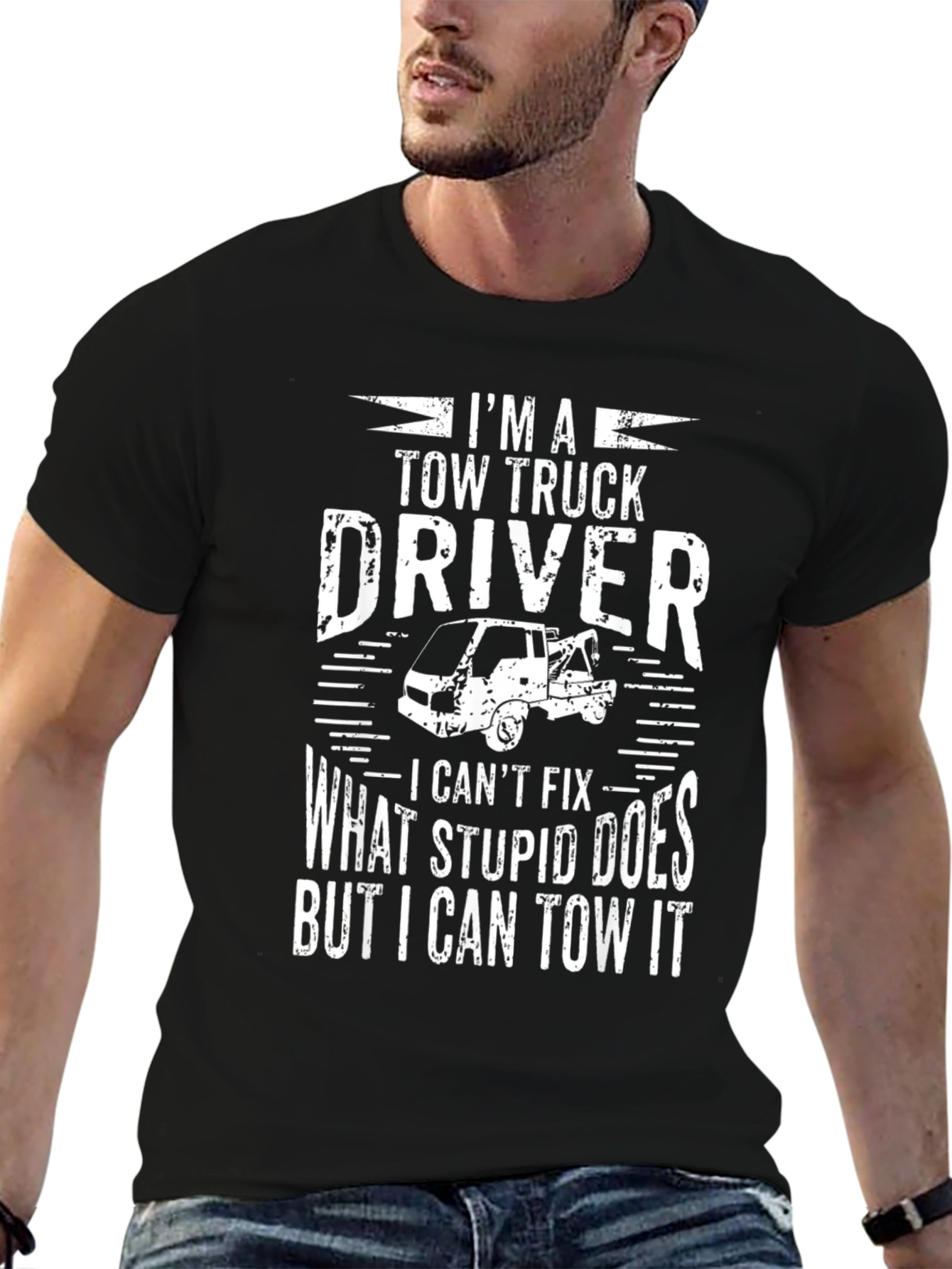 Black Tow Truck Driver Graphic Tee - I Can Tow It view 6