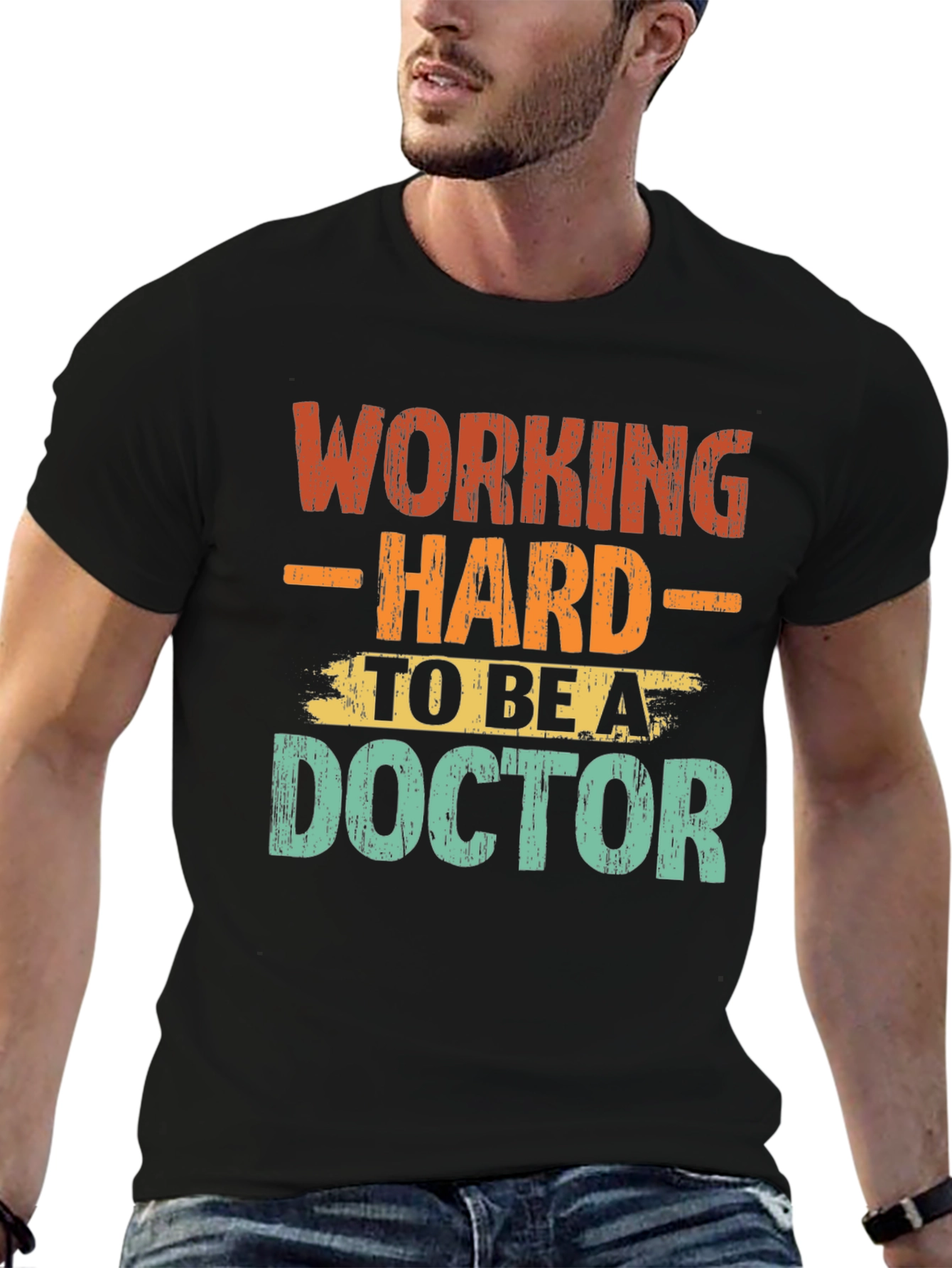 Black Working Hard To Be A Doctor Graphic T-Shirt view 6