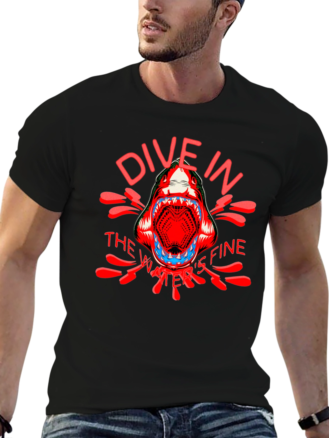 Black Dive In Shark Graphic T-Shirt view 6