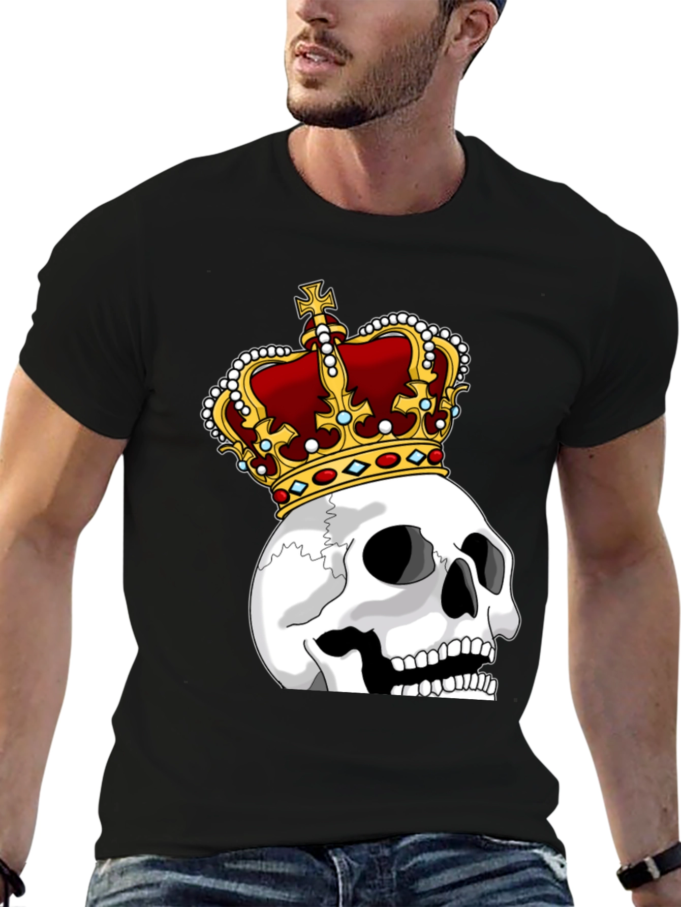 Black Skull King Graphic Tee - Black Cotton T-Shirt view 6