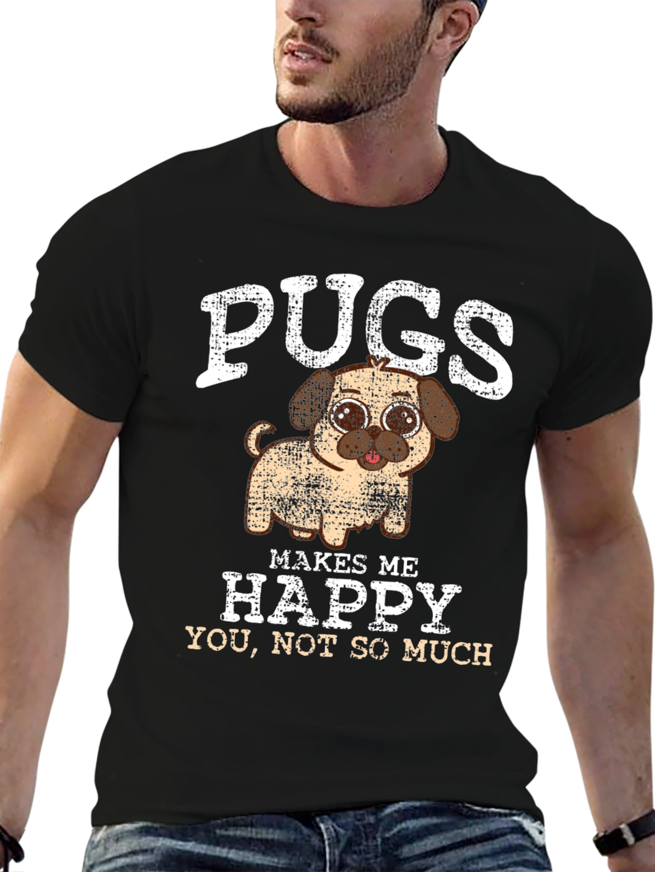 Black Pugs Make Me Happy Graphic Tee view 6