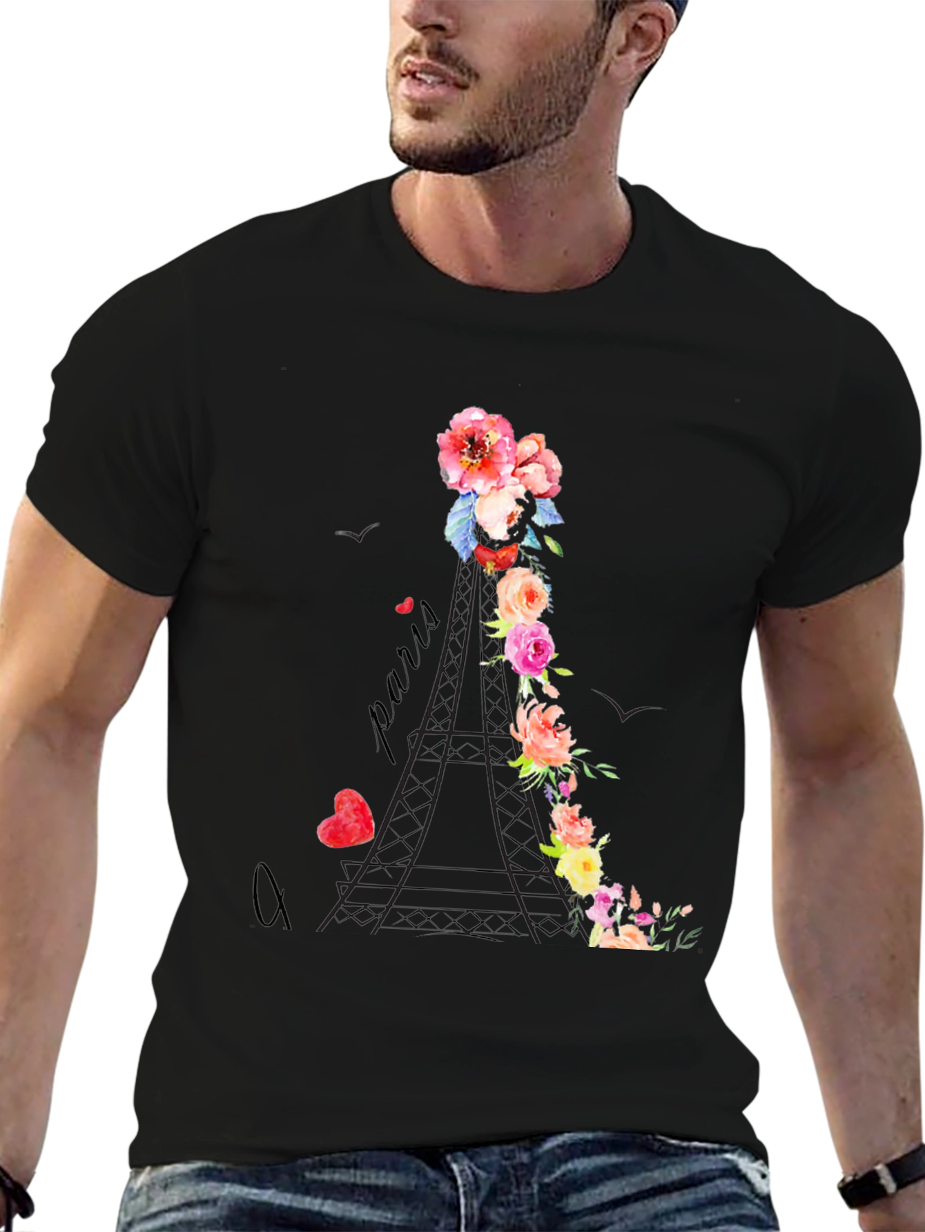 Floral Eiffel Tower Graphic Tee - Paris Love - 6