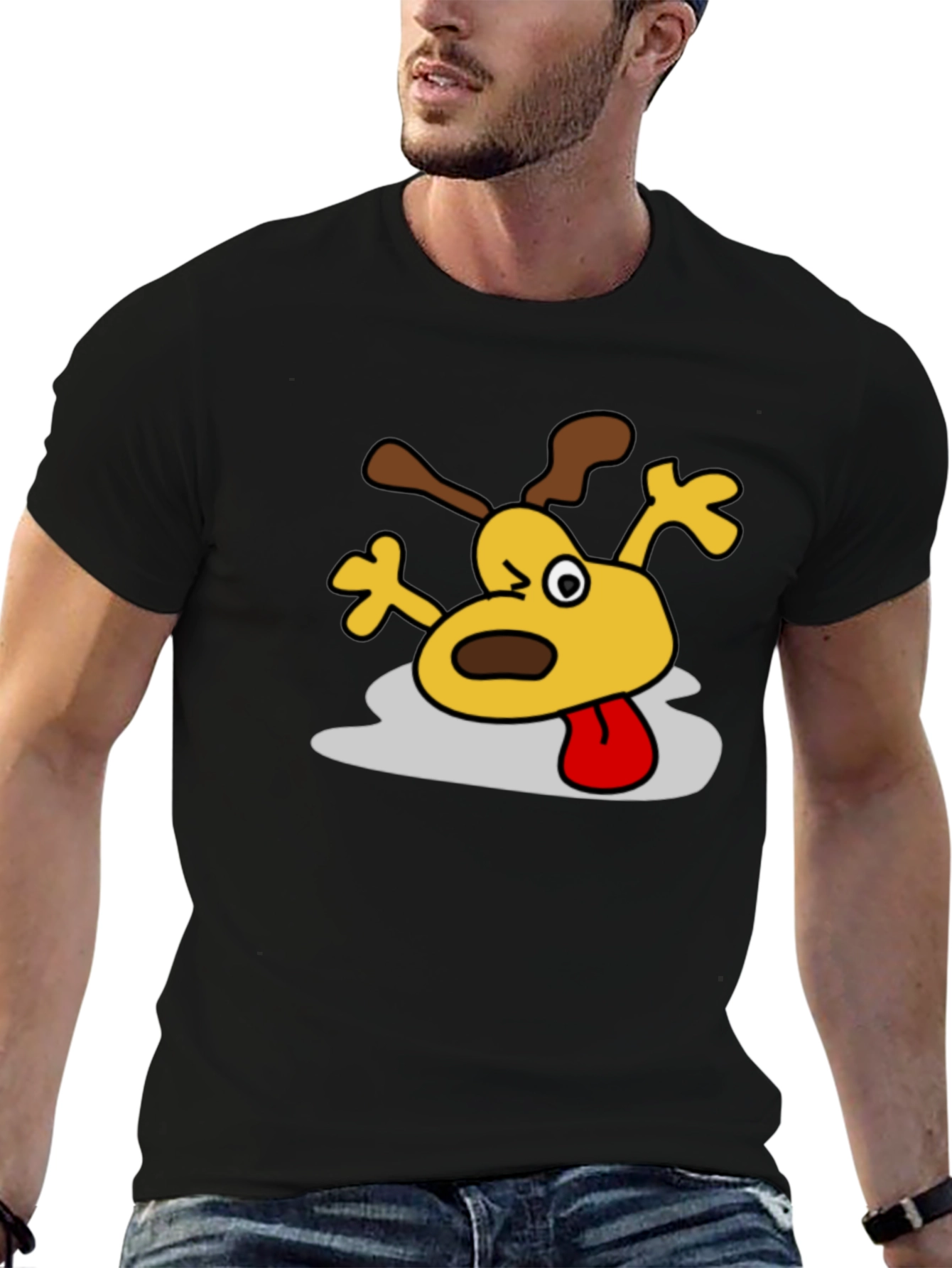 Black Cartoon Dog Graphic Black T-Shirt view 6