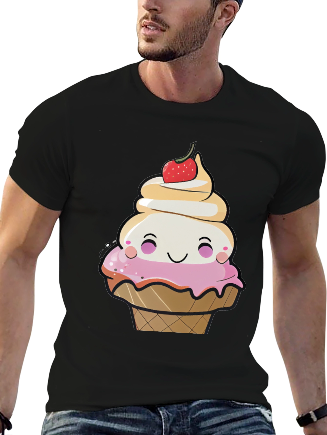 Black Cute Ice Cream Cone Graphic T-Shirt view 6