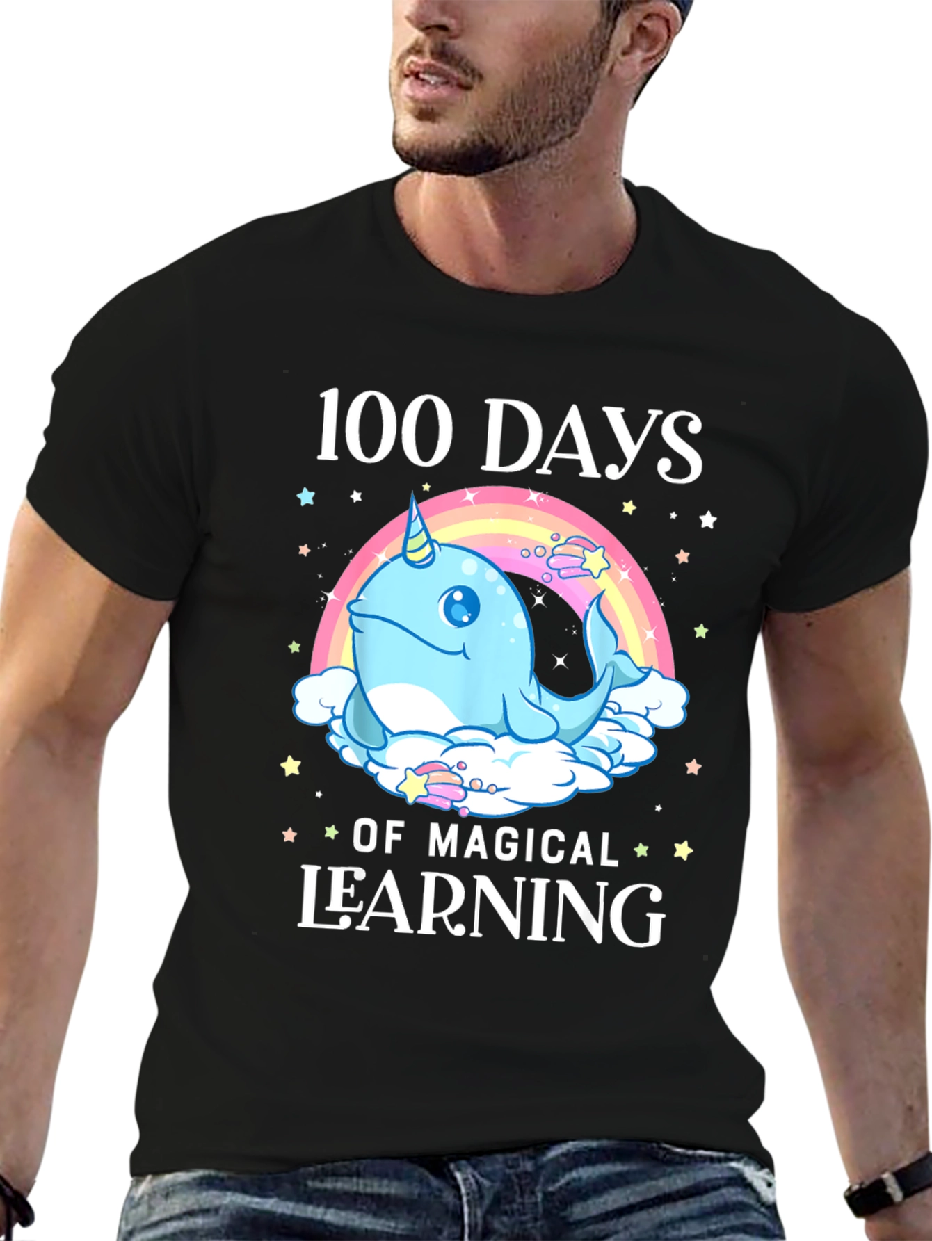 Black 100 Days of Magical Learning T-Shirt view 6
