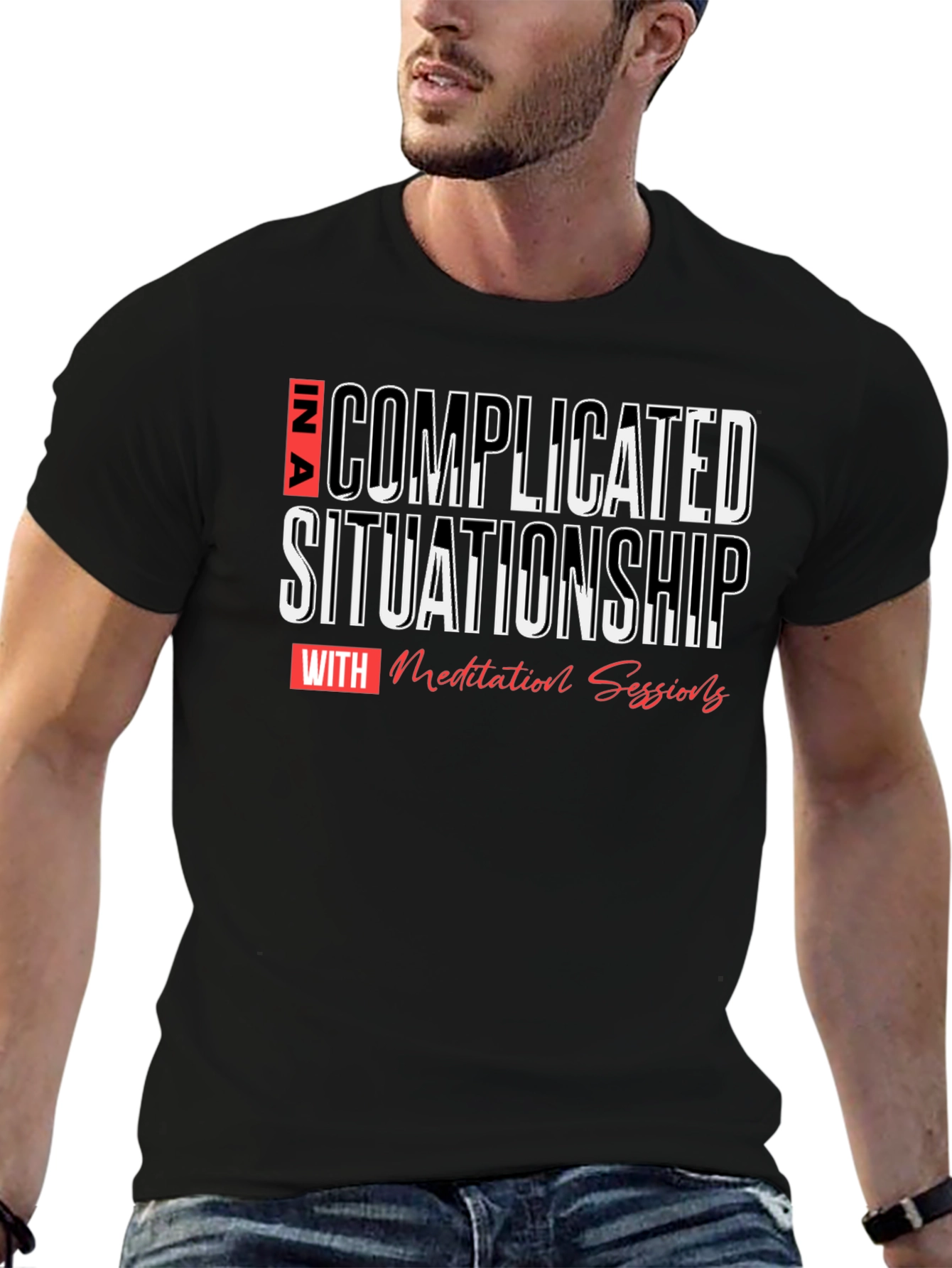 Black Complicated Situationship Meditation T-Shirt view 6