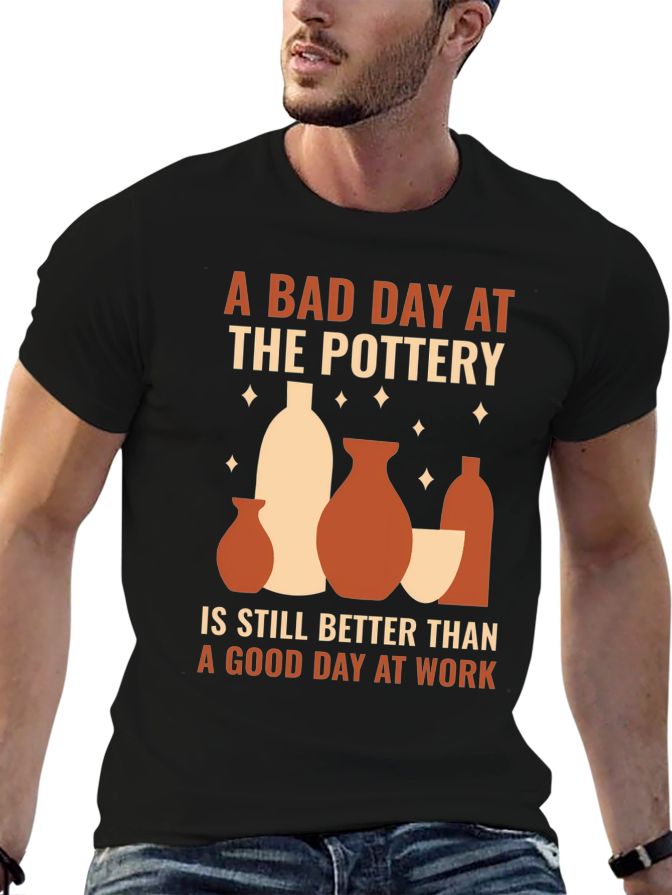 Black Pottery Lover T-Shirt, Bad Day Pottery Better Than Work view 6