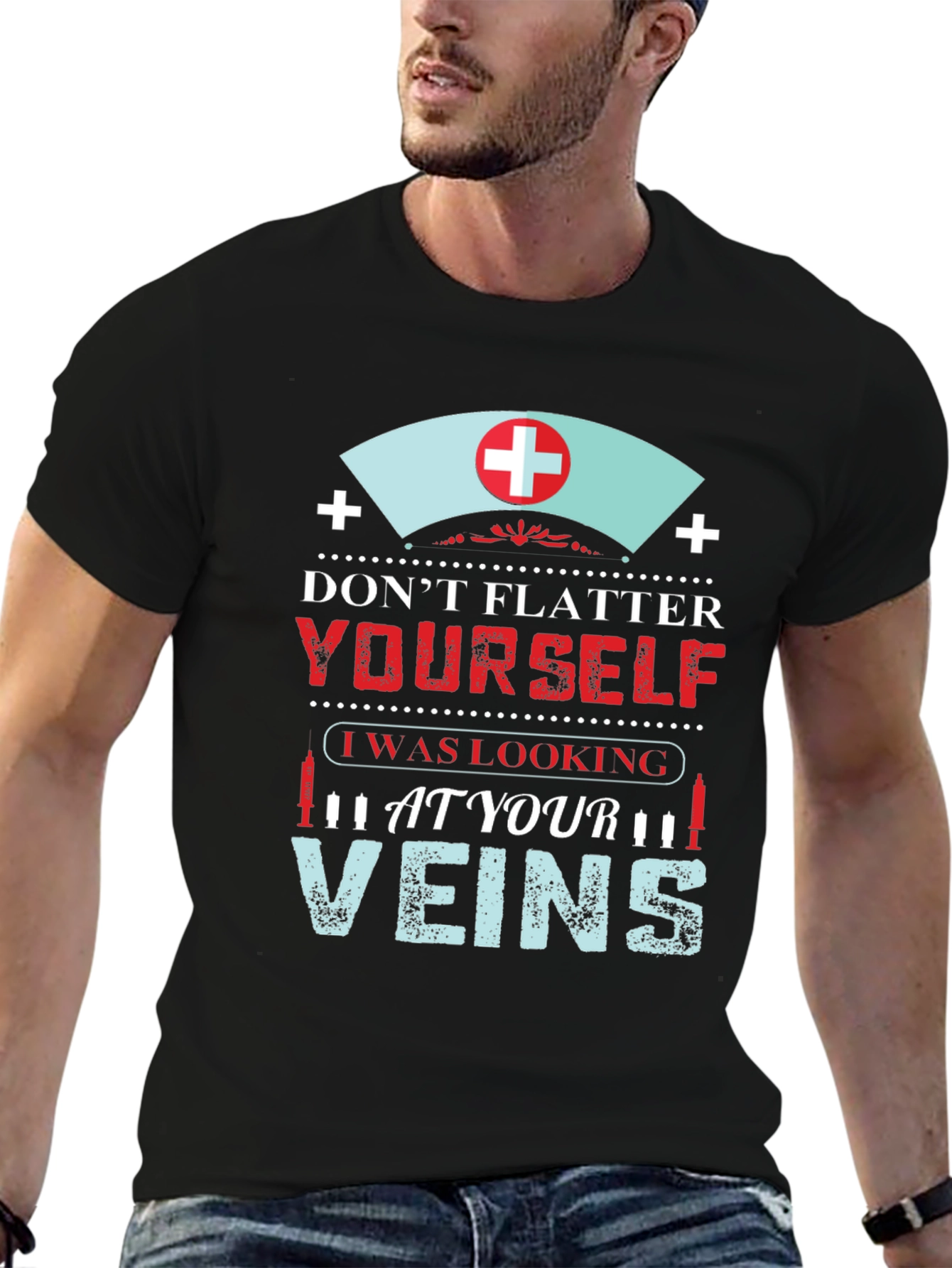 Black Funny Nurse Vein T-Shirt view 6