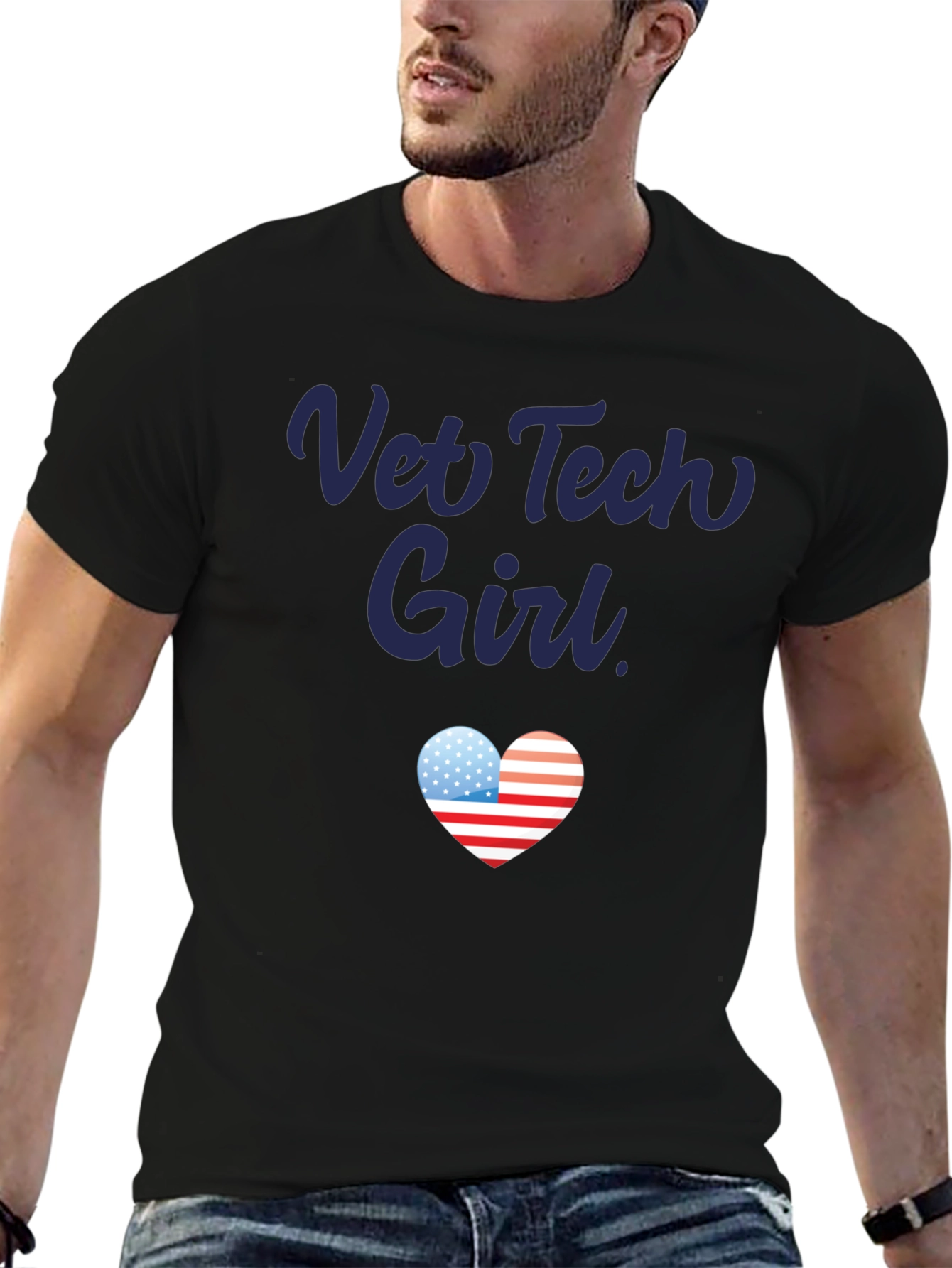 Black Vet Tech Girl Patriotic Heart T-Shirt view 6